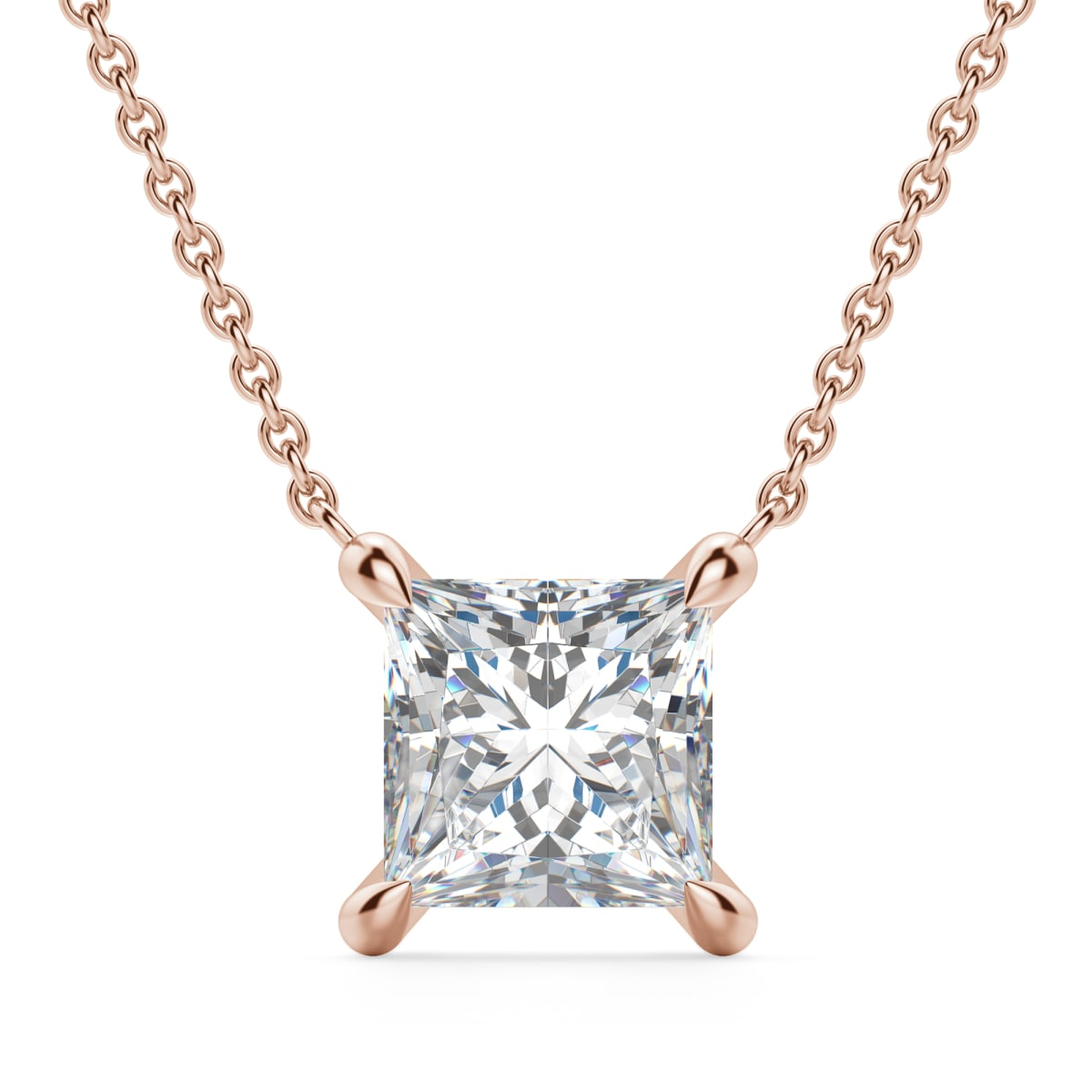 Claw Prong Princess Cut Necklace