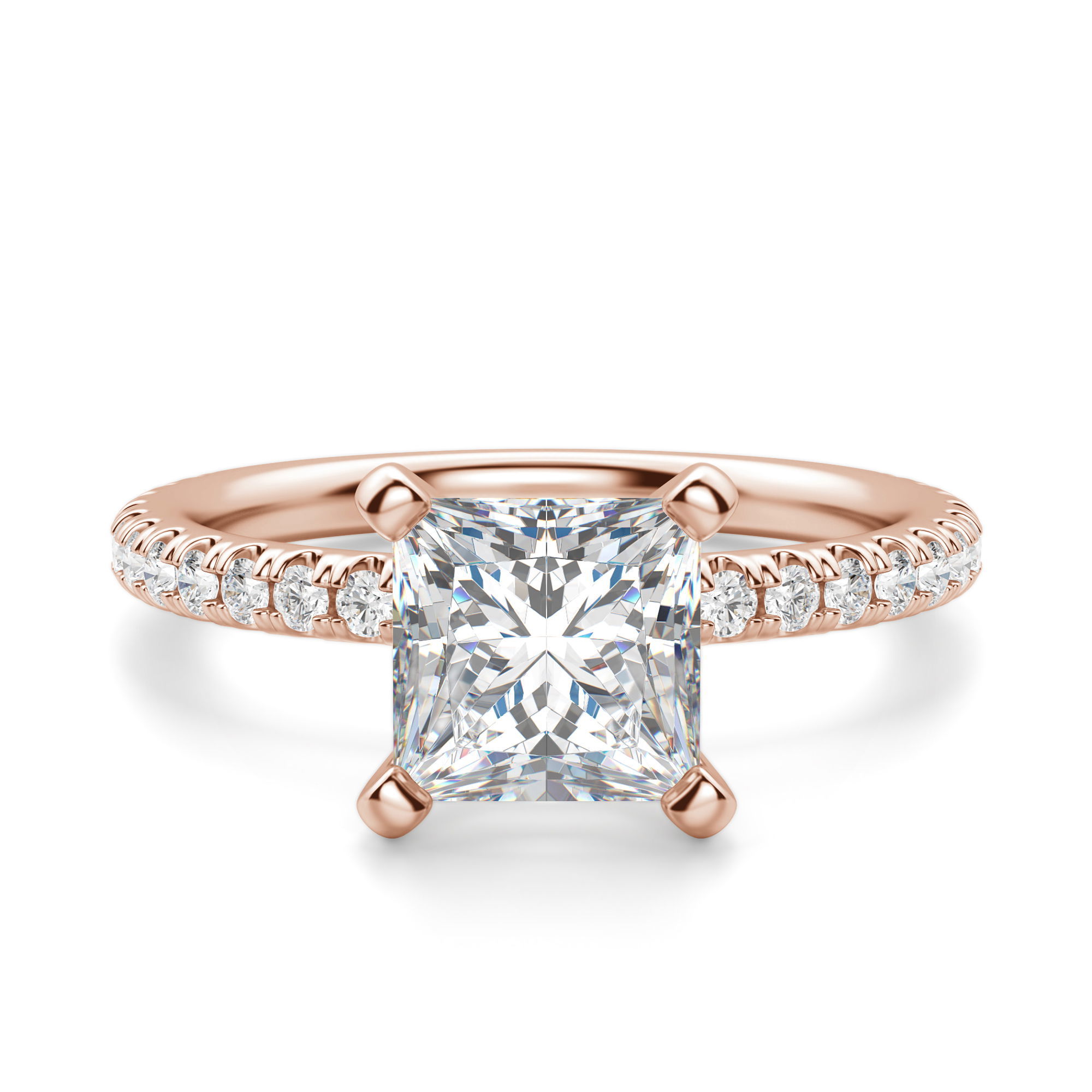 Petite Accented Princess Cut Engagement Ring