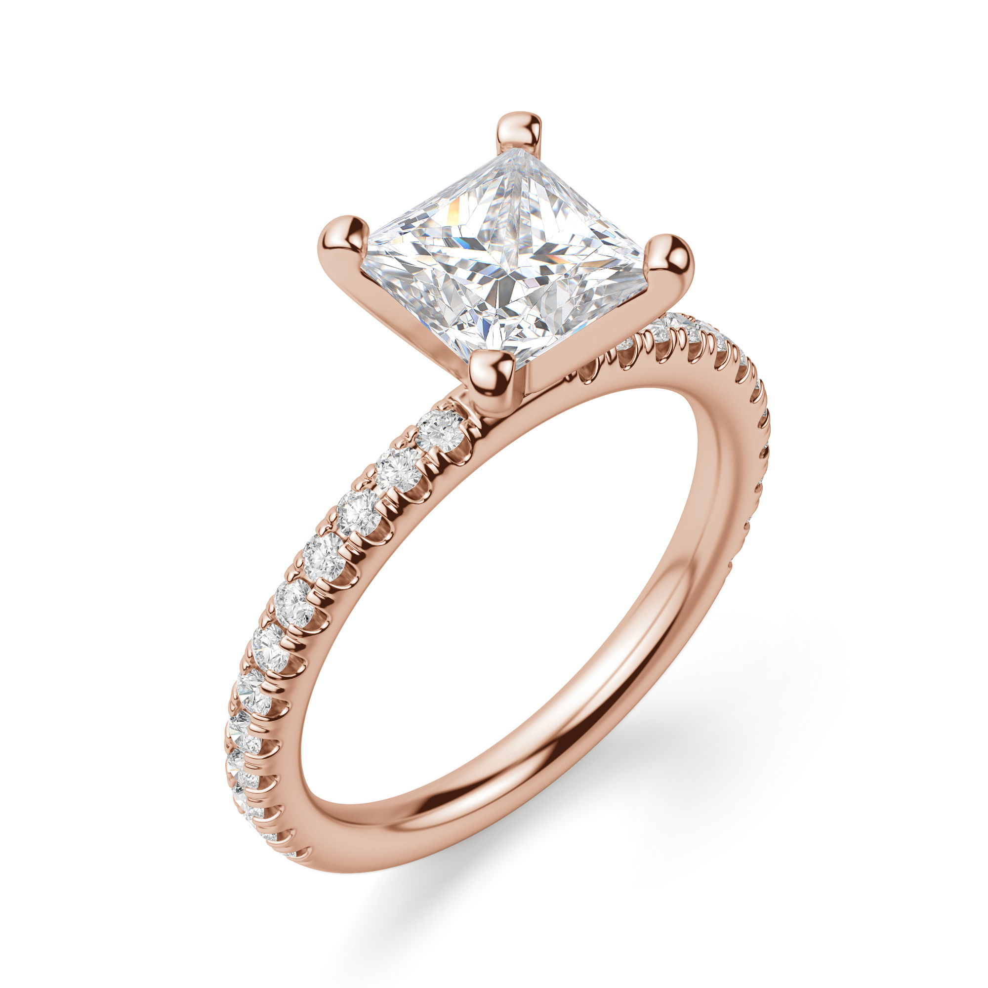 Petite Accented Princess Cut Engagement Ring