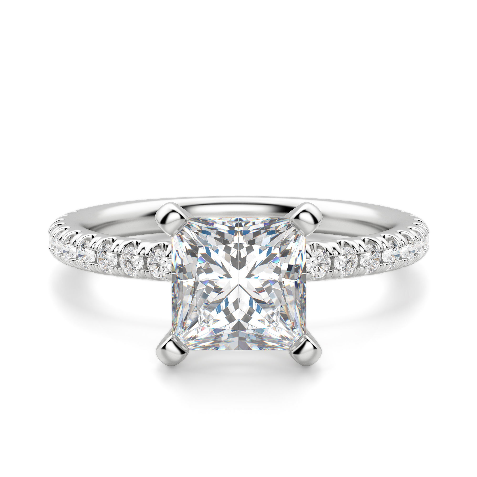 Petite Accented Princess Cut Engagement Ring