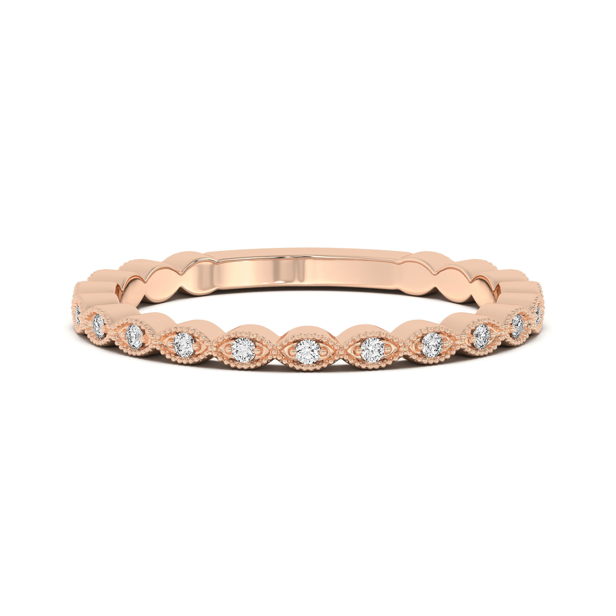 Dot and Marquise Milgrain Wedding Band