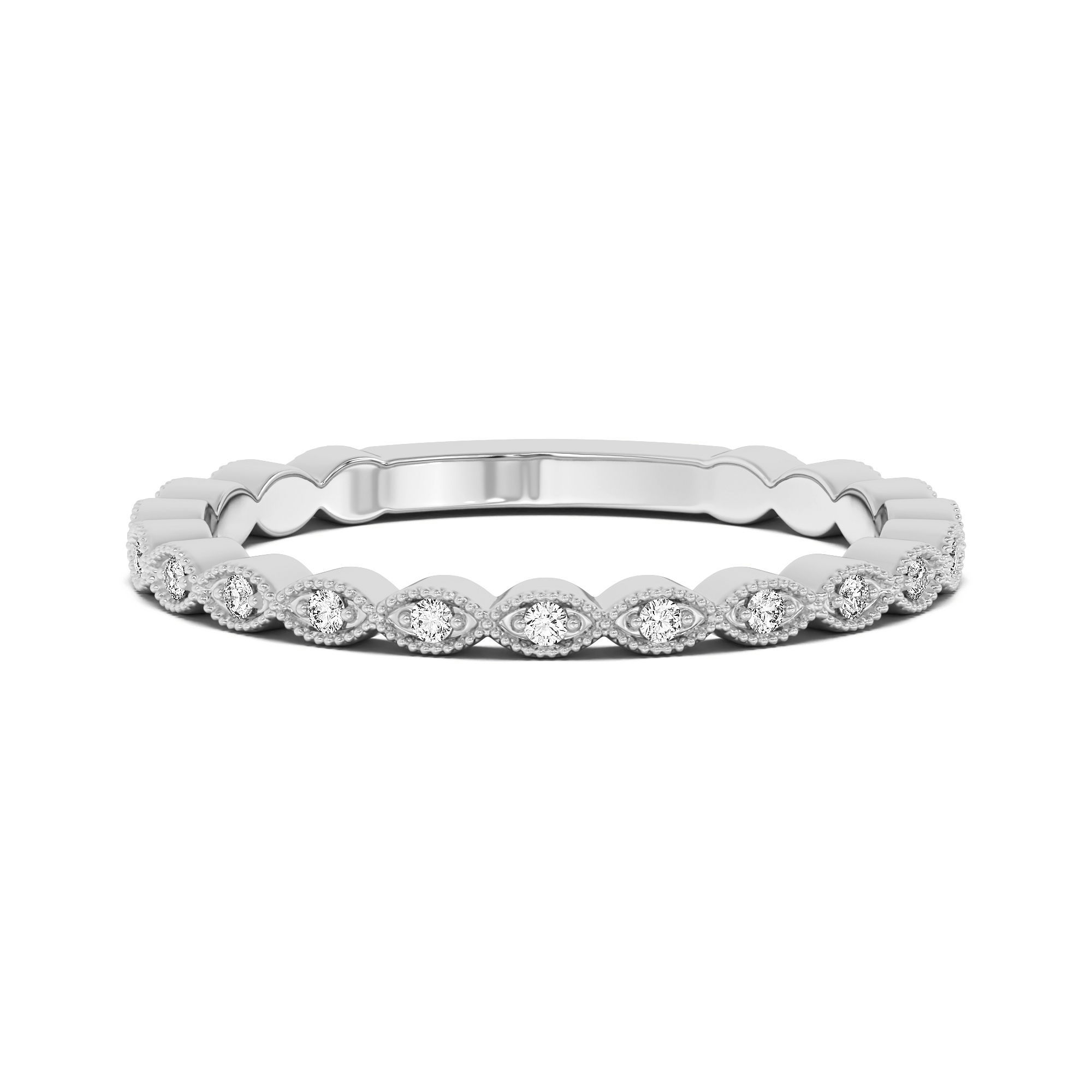 Dot and Marquise Milgrain Wedding Band