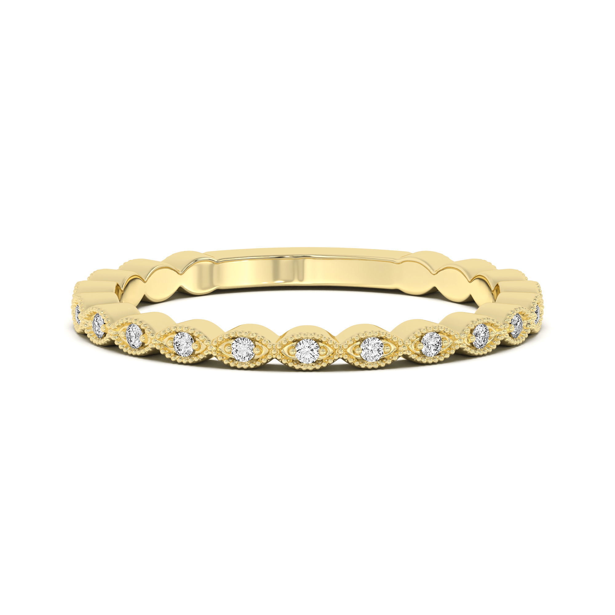 Dot and Marquise Milgrain Wedding Band