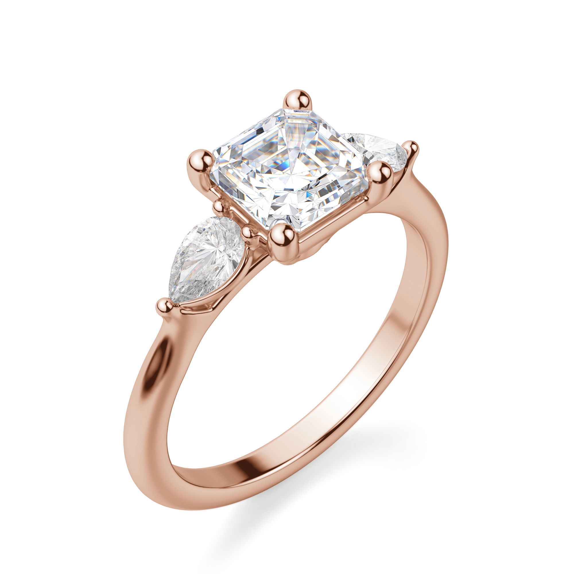Pear Side Stone Classic Asscher Cut Engagement Ring