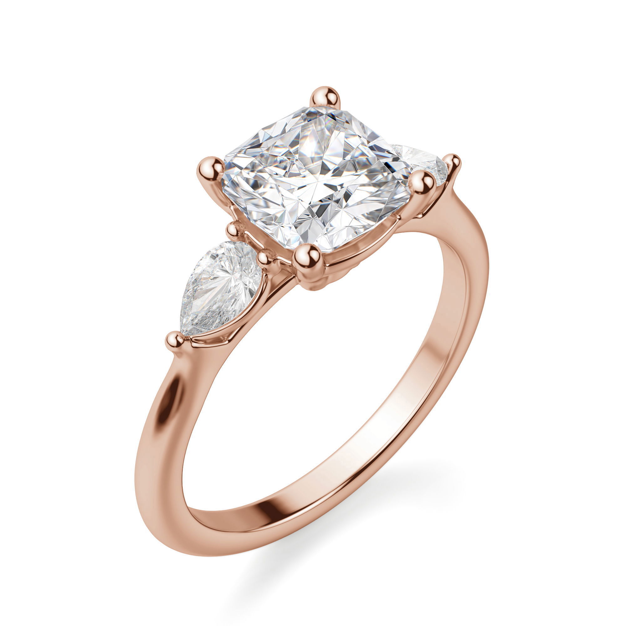 Pear Side Stone Classic Cushion Cut Engagement Ring