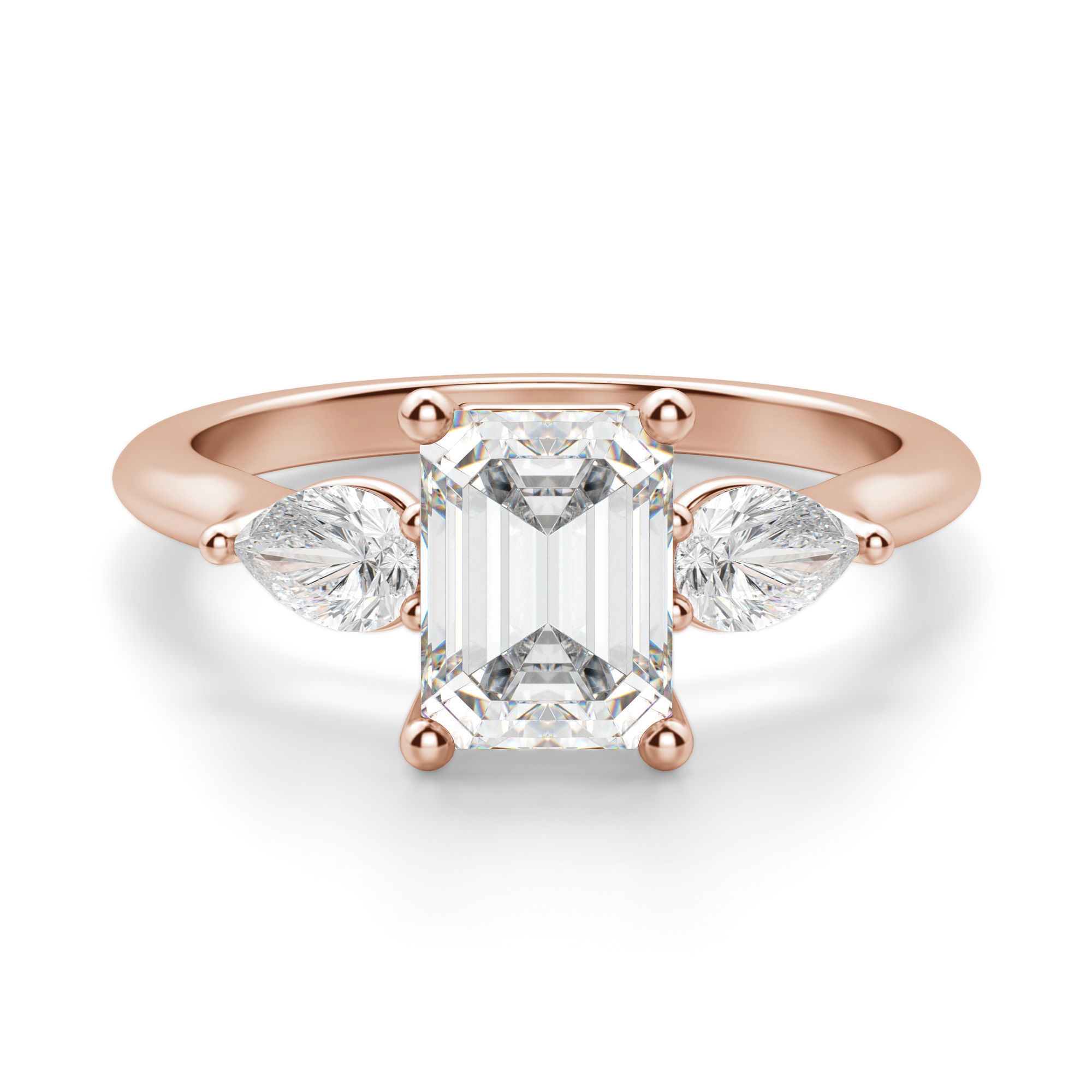 Pear Side Stone Classic Emerald Cut Engagement Ring