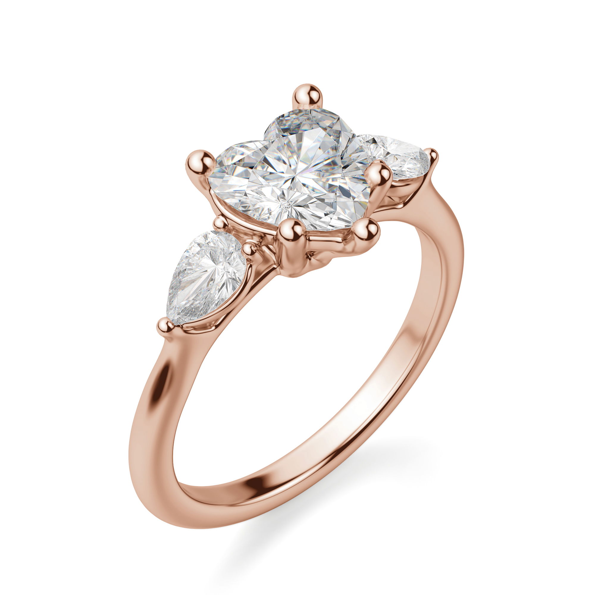 Pear Side Stone Classic Heart Cut Engagement Ring