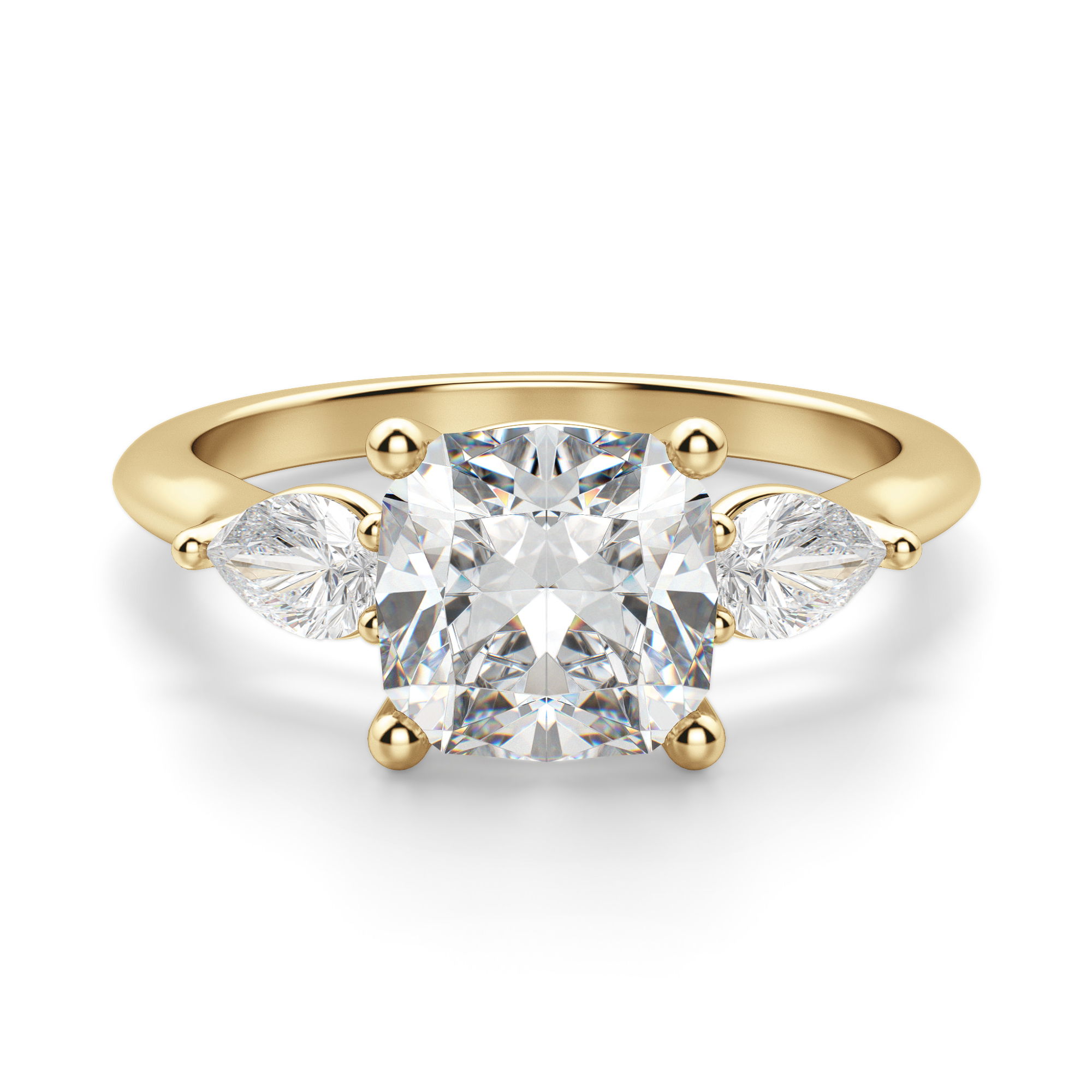 Pear Side Stone Classic Cushion Cut Engagement Ring