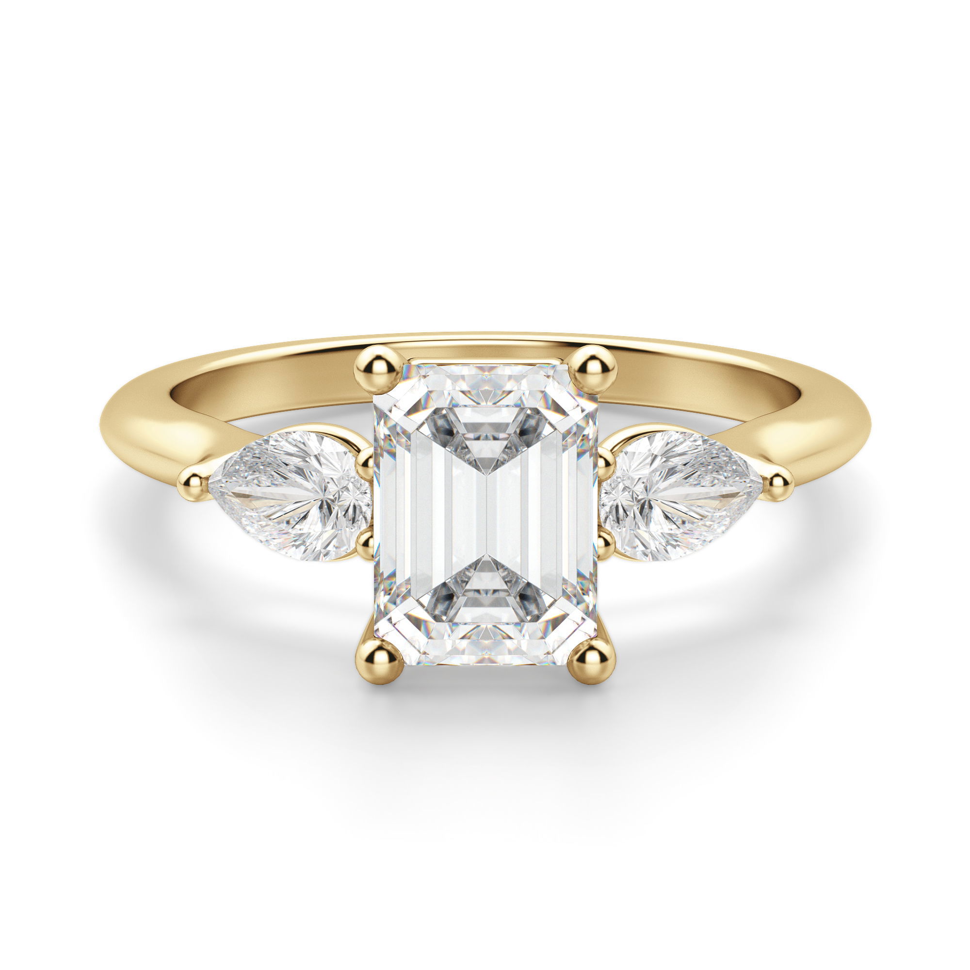 Pear Side Stone Classic Emerald Cut Engagement Ring
