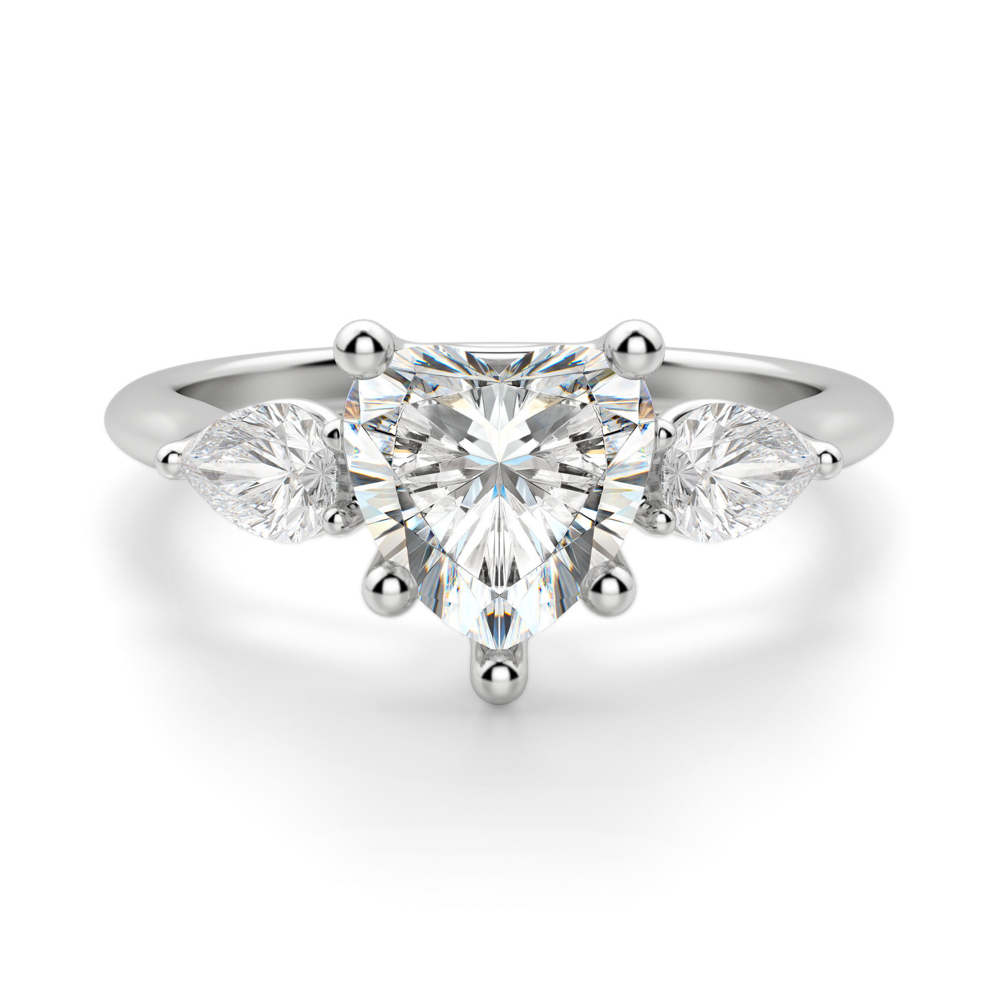 Pear Side Stone Classic Heart Cut Engagement Ring