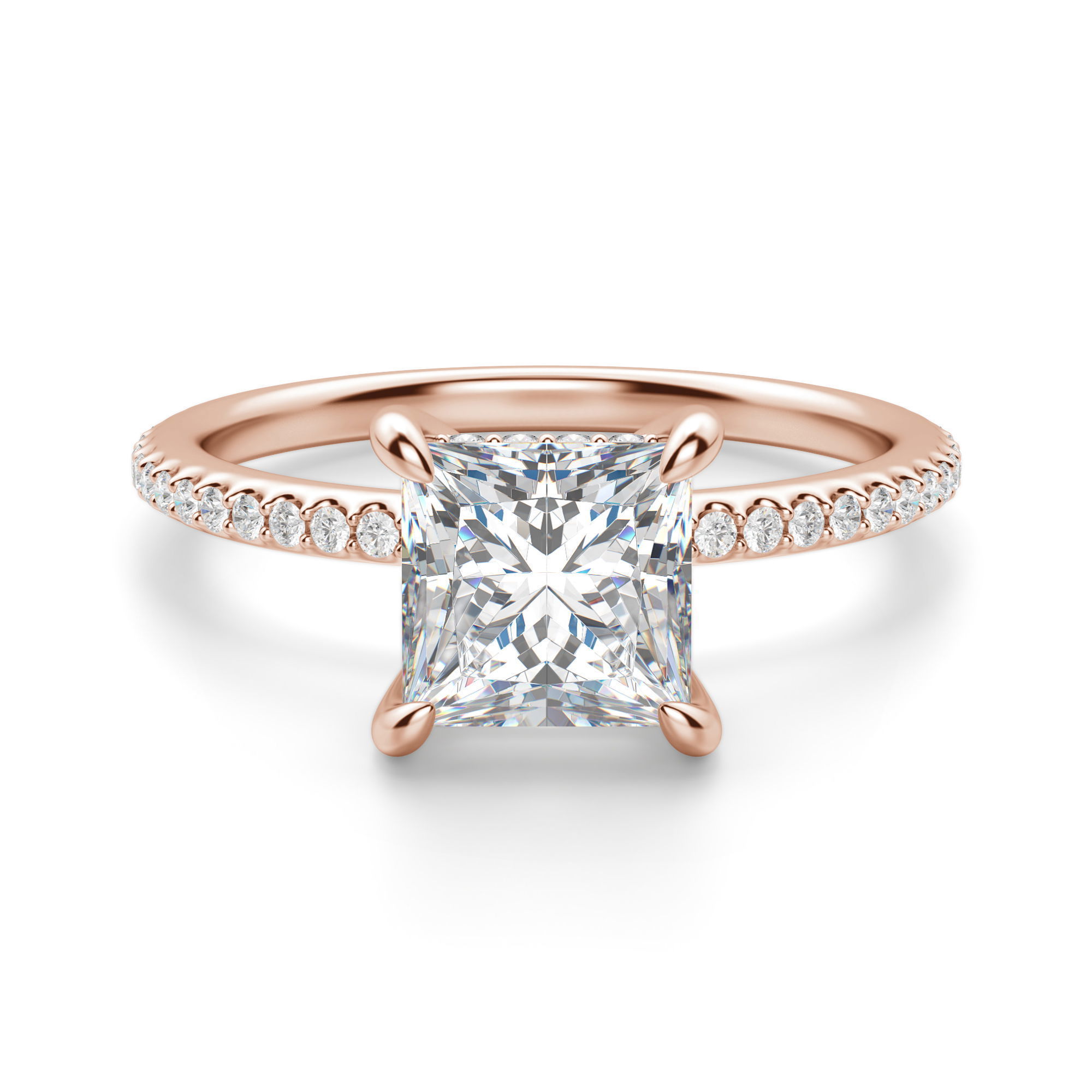 Hidden Halo Accented Princess Cut Engagement Ring