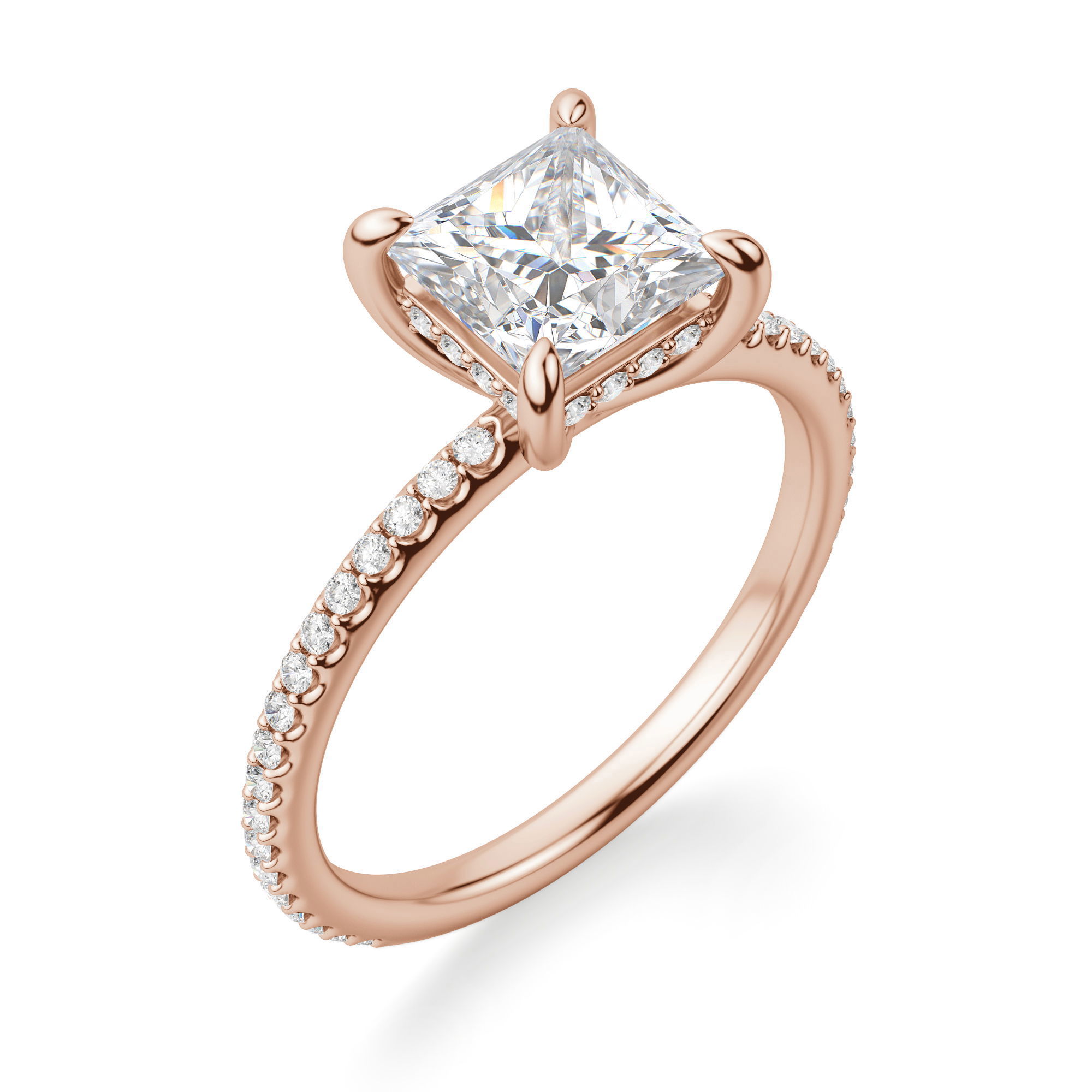 Hidden Halo Accented Princess Cut Engagement Ring