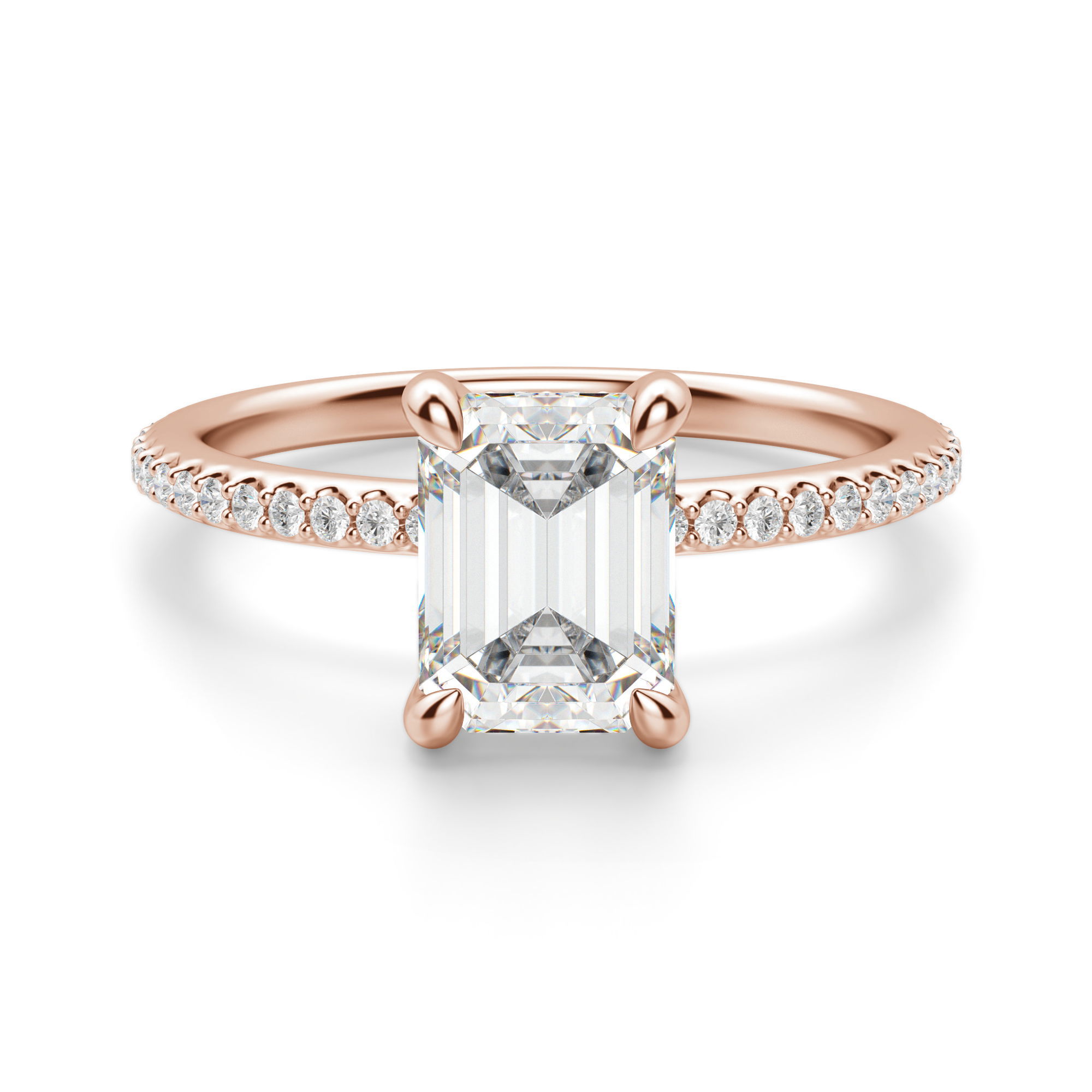 Hidden Halo Accented Emerald Cut Engagement Ring