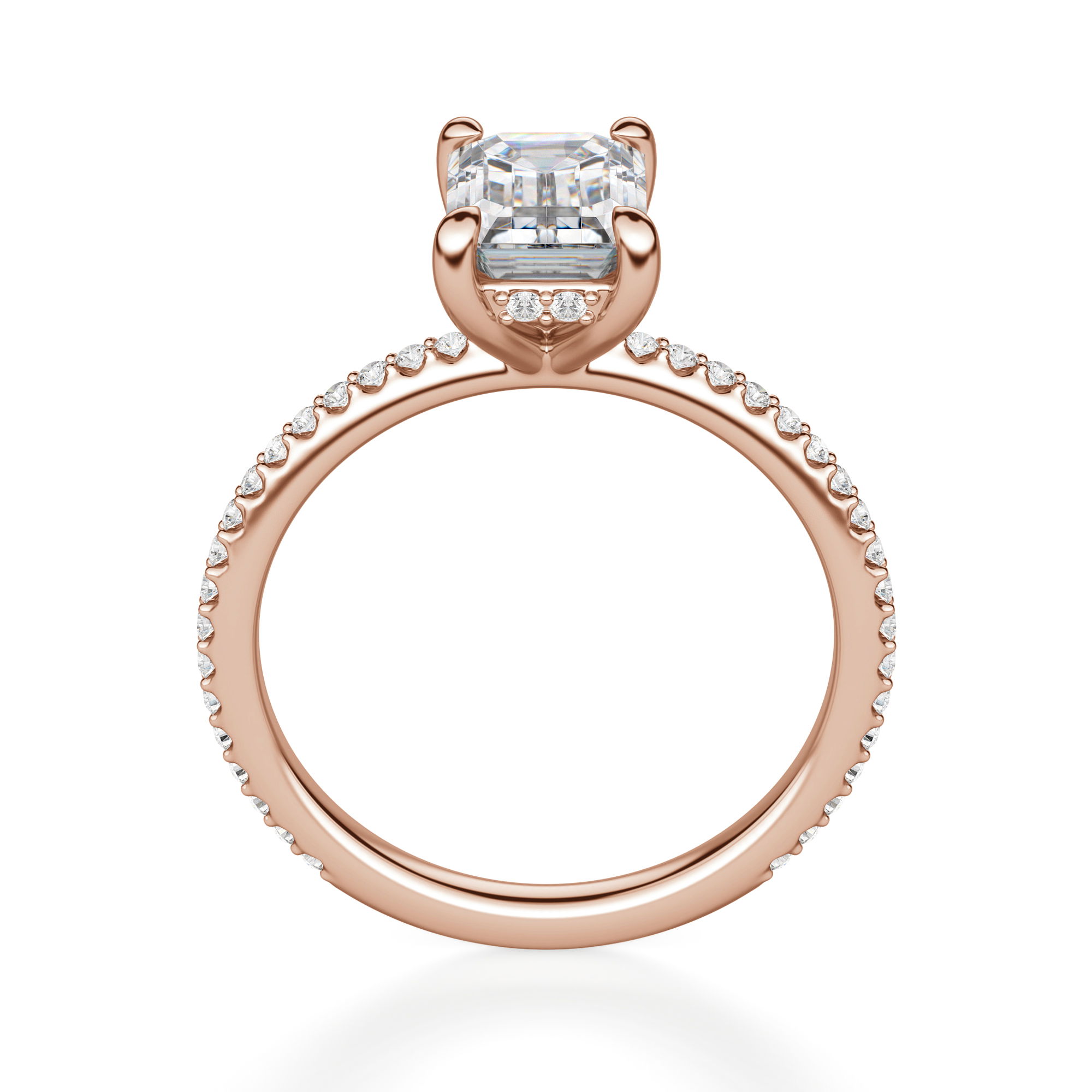 Hidden Halo Accented Emerald Cut Engagement Ring