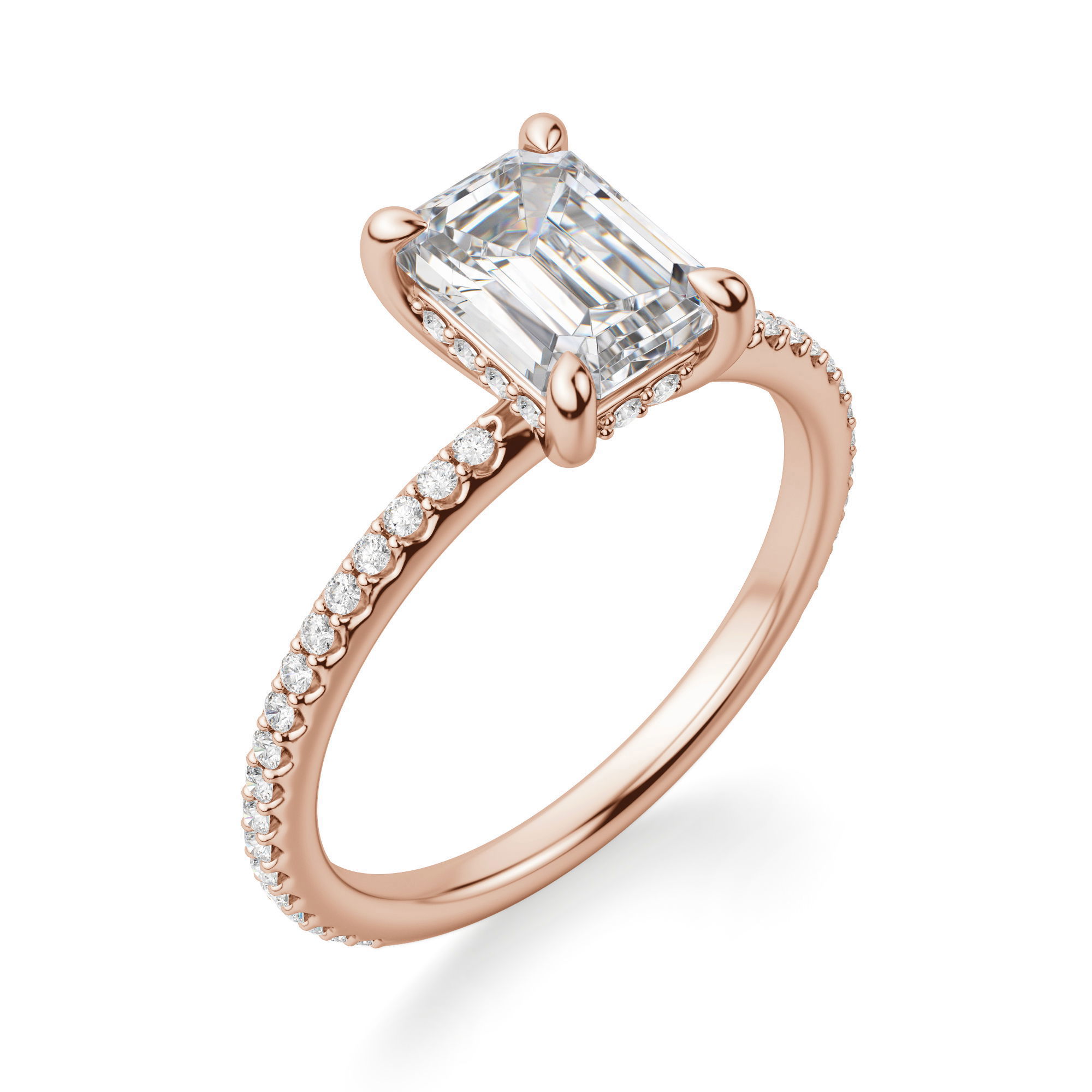 Hidden Halo Accented Emerald Cut Engagement Ring