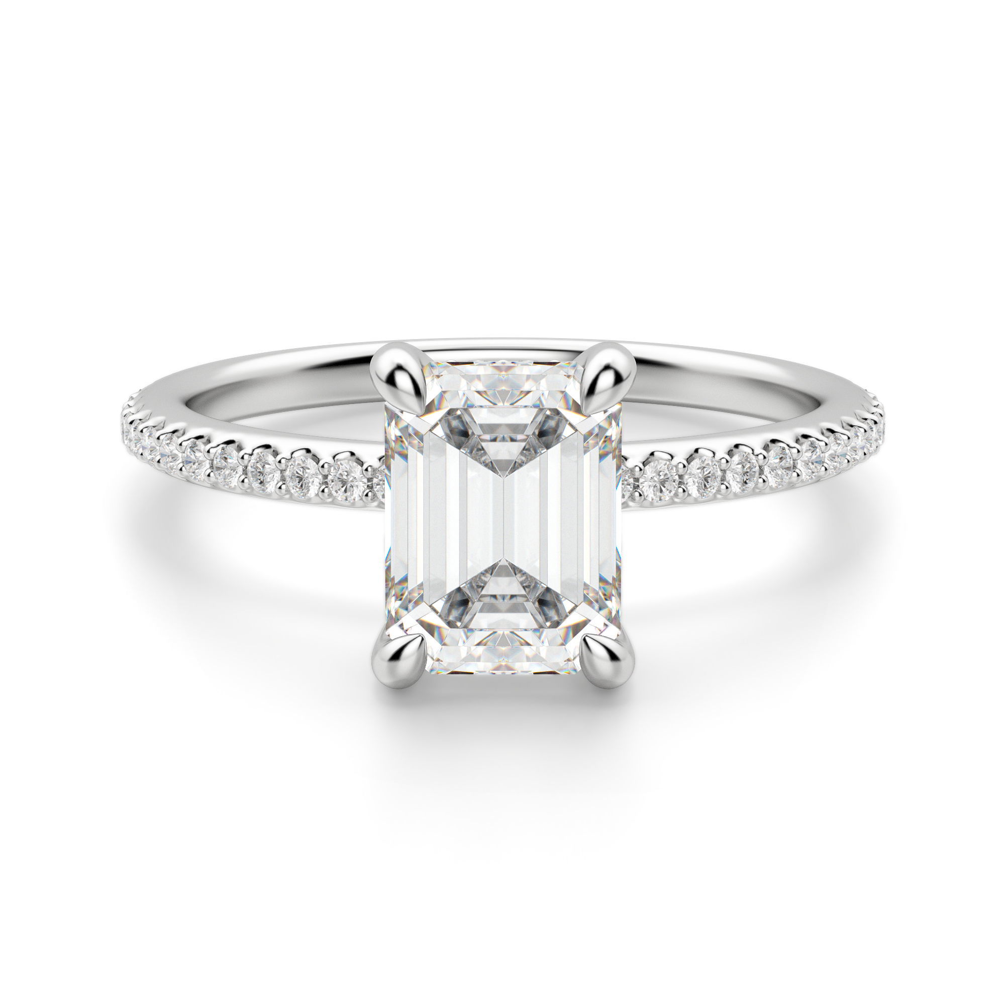 Hidden Halo Accented Emerald Cut Engagement Ring