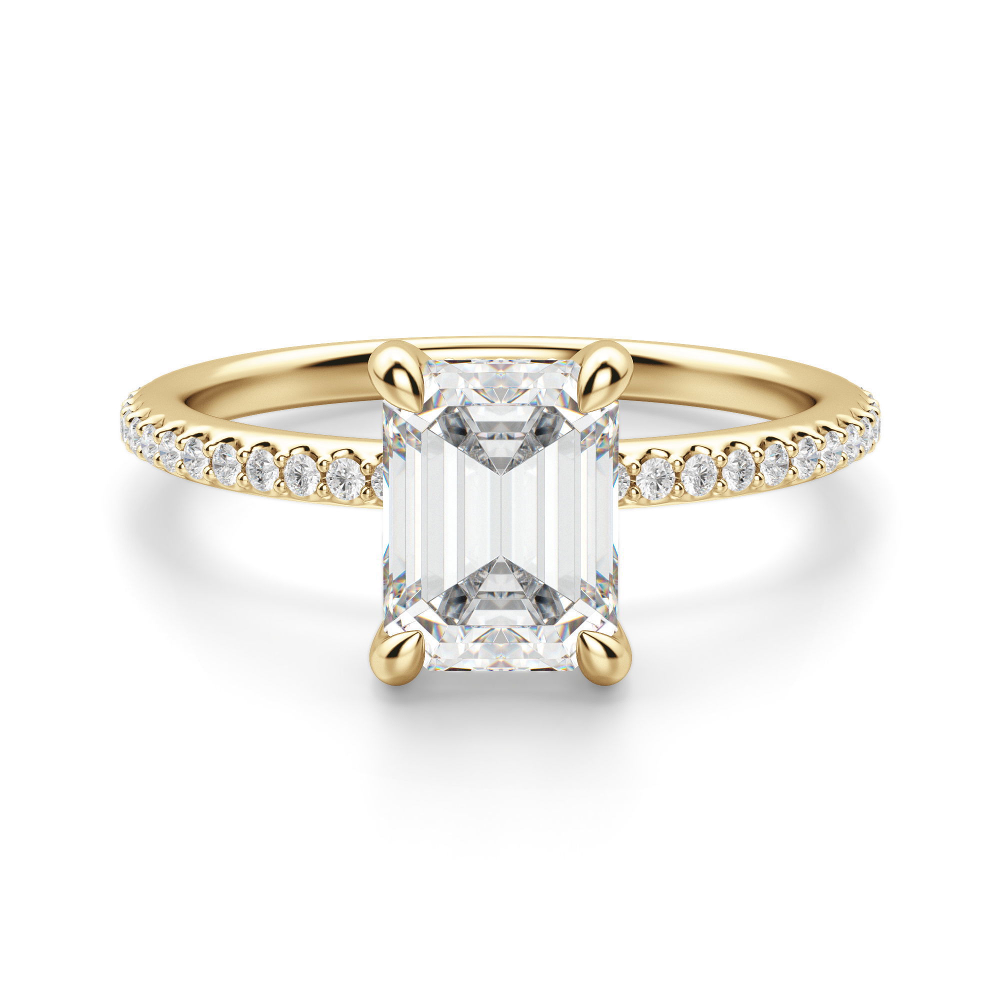 Hidden Halo Accented Emerald Cut Engagement Ring