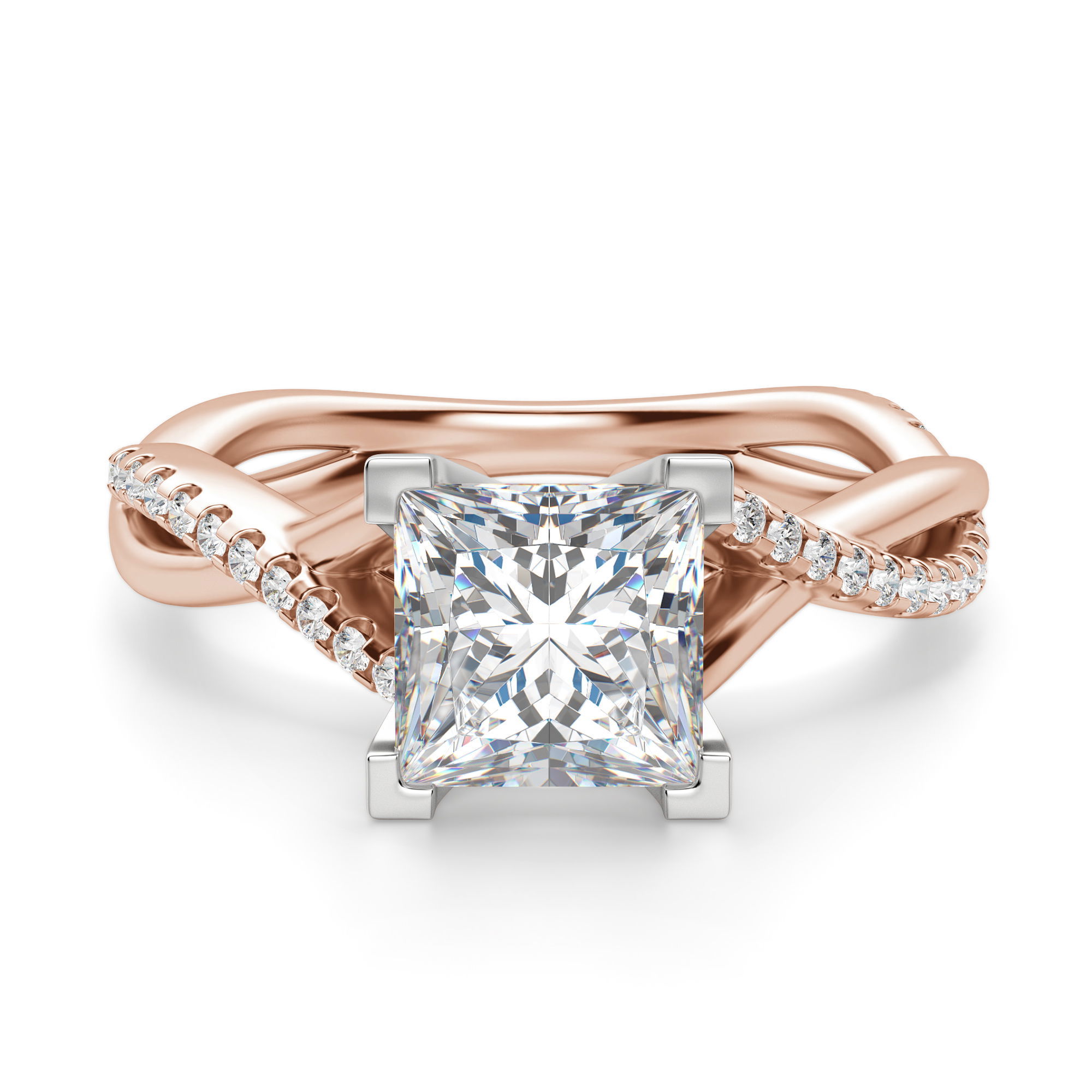 Twisted Accented Princess Cut Engagement Ring