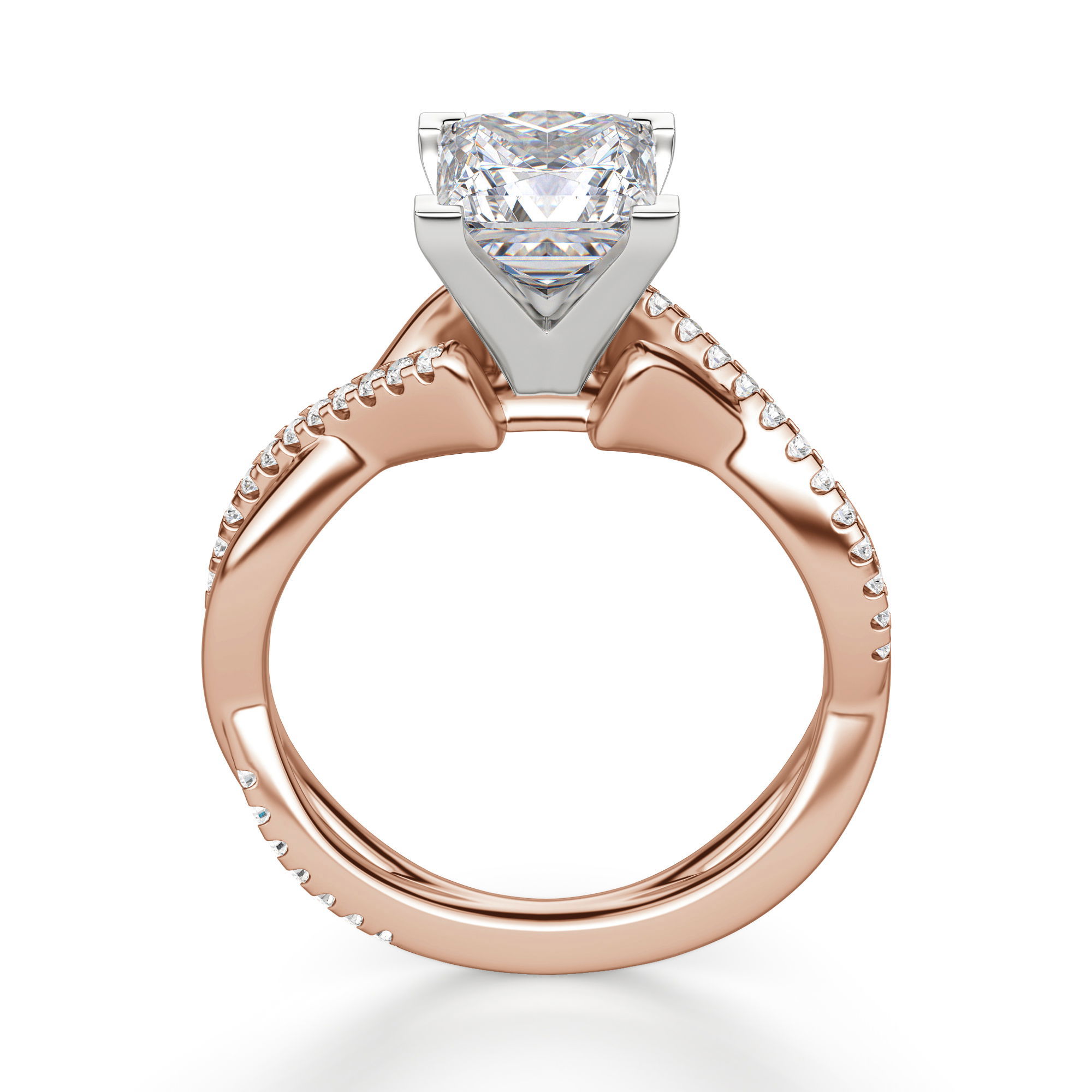 Twisted Accented Princess Cut Engagement Ring