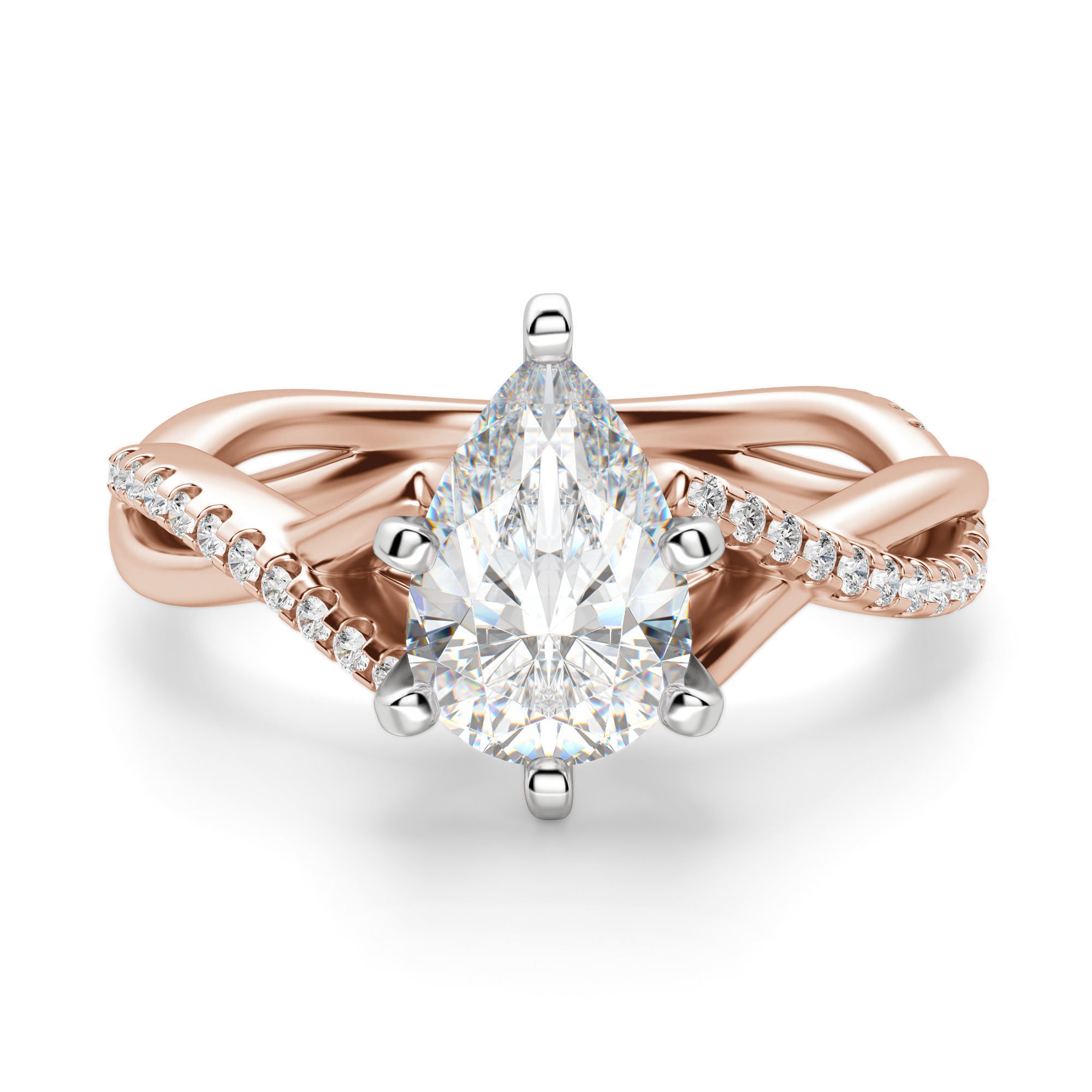 Twisted Accented Pear Cut Engagement Ring