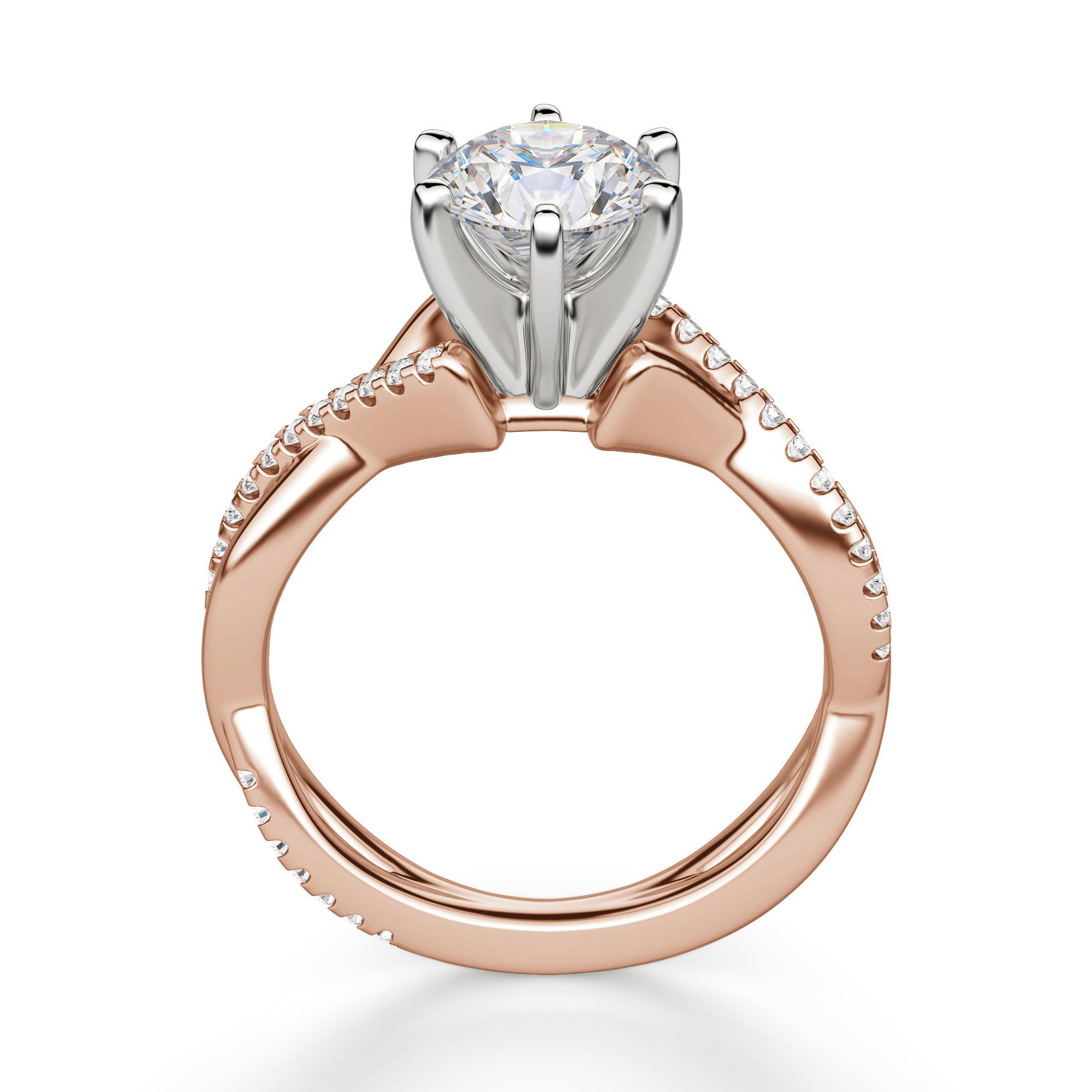 Twisted Accented Round Cut Engagement Ring