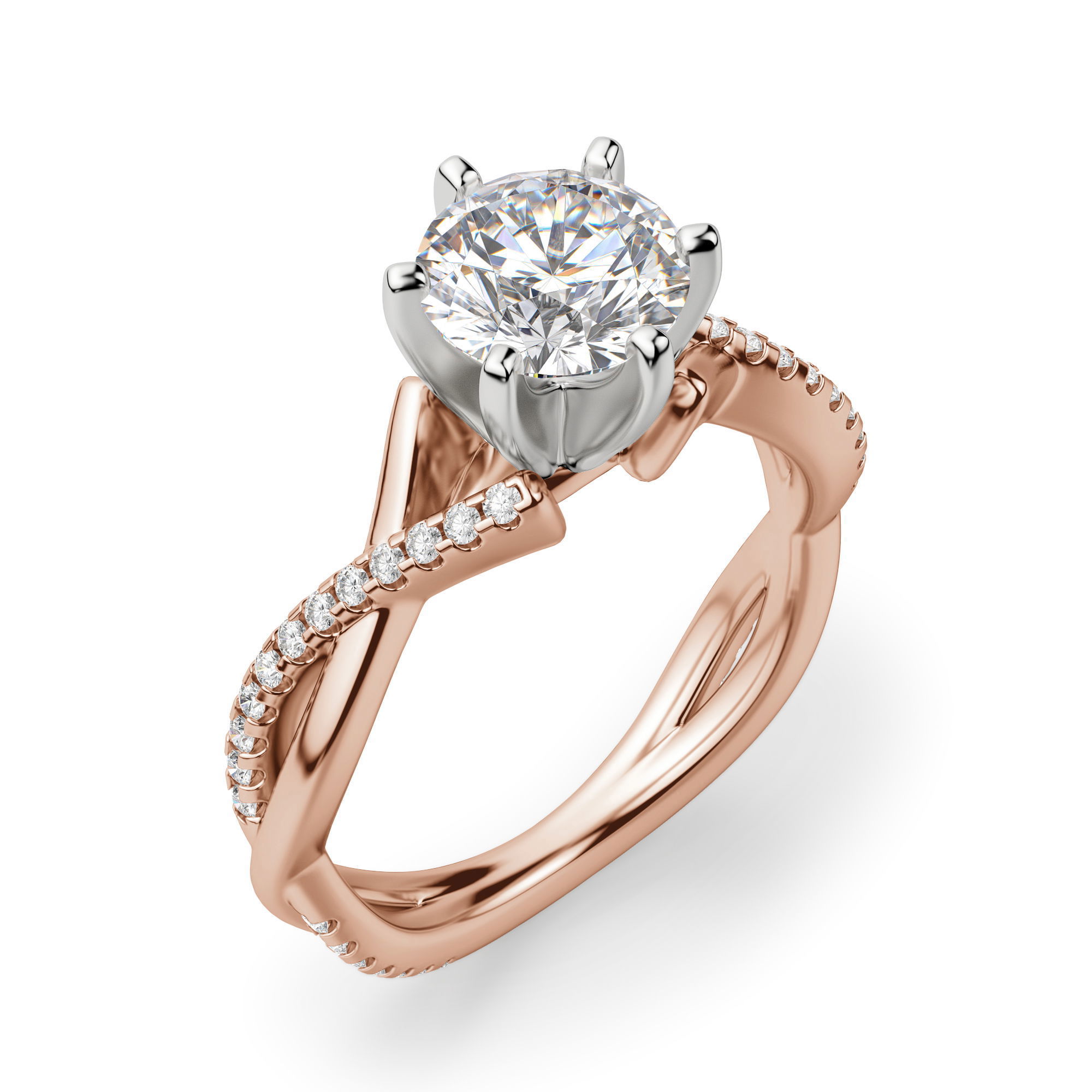 Twisted Accented Round Cut Engagement Ring