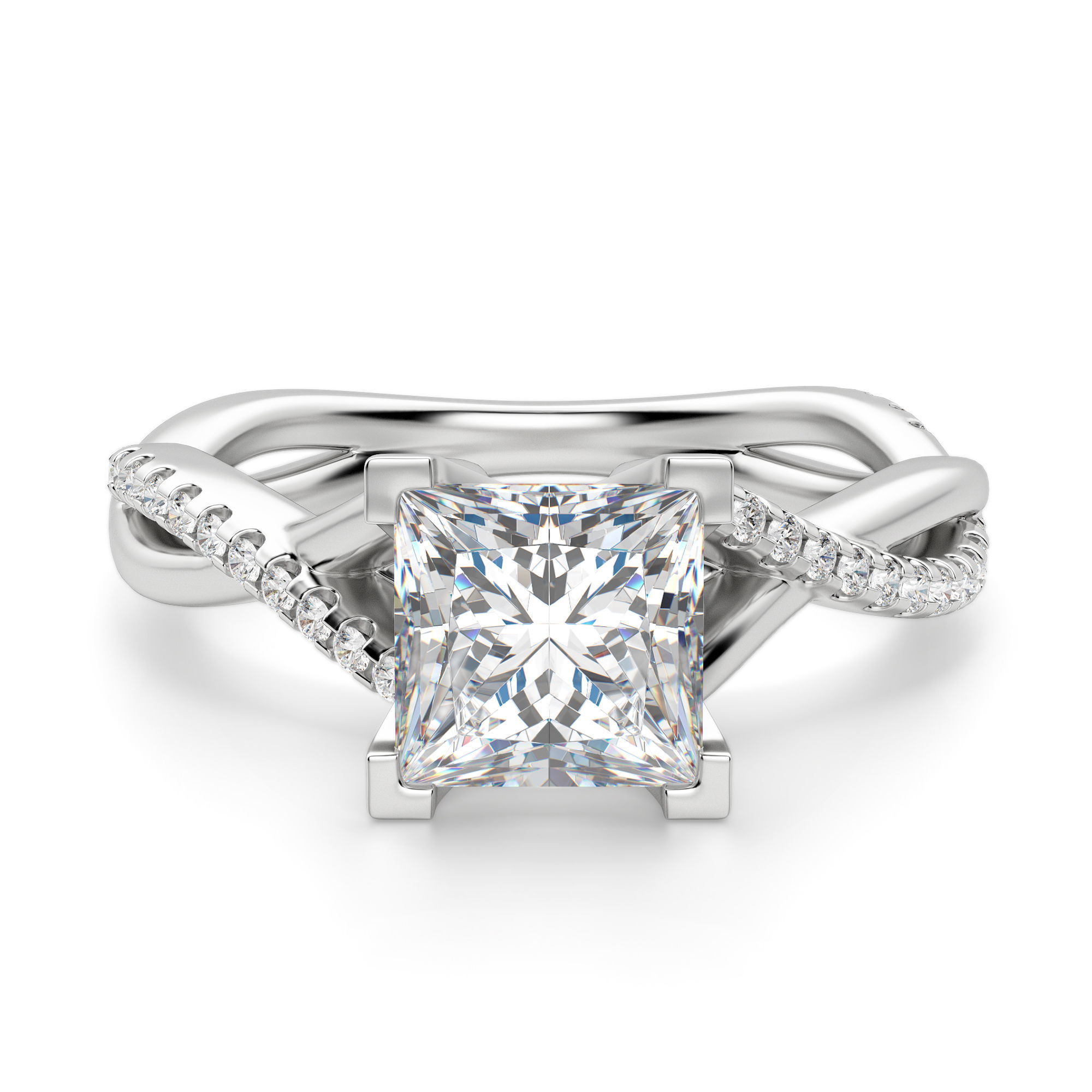 Twisted Accented Princess Cut Engagement Ring