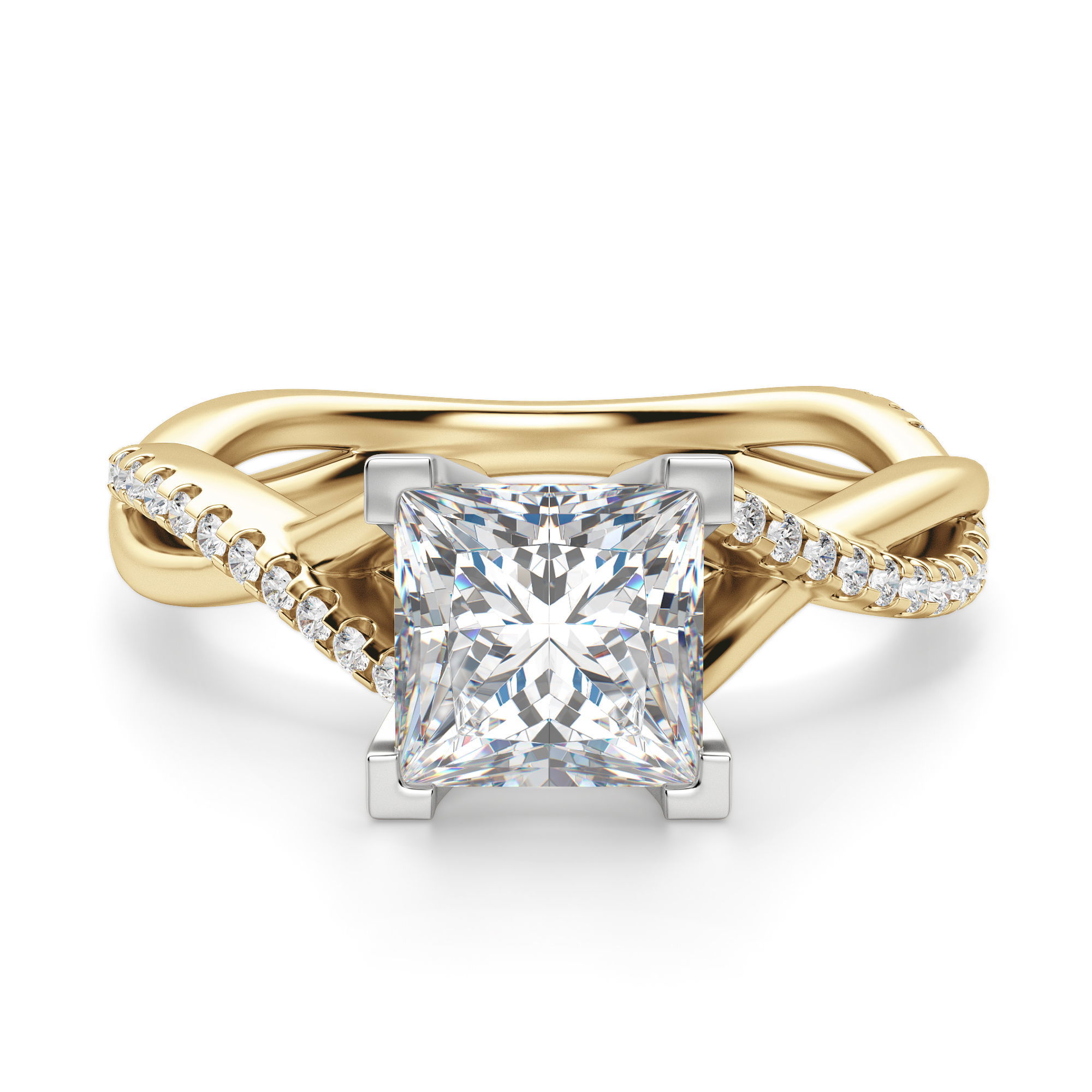 Twisted Accented Princess Cut Engagement Ring