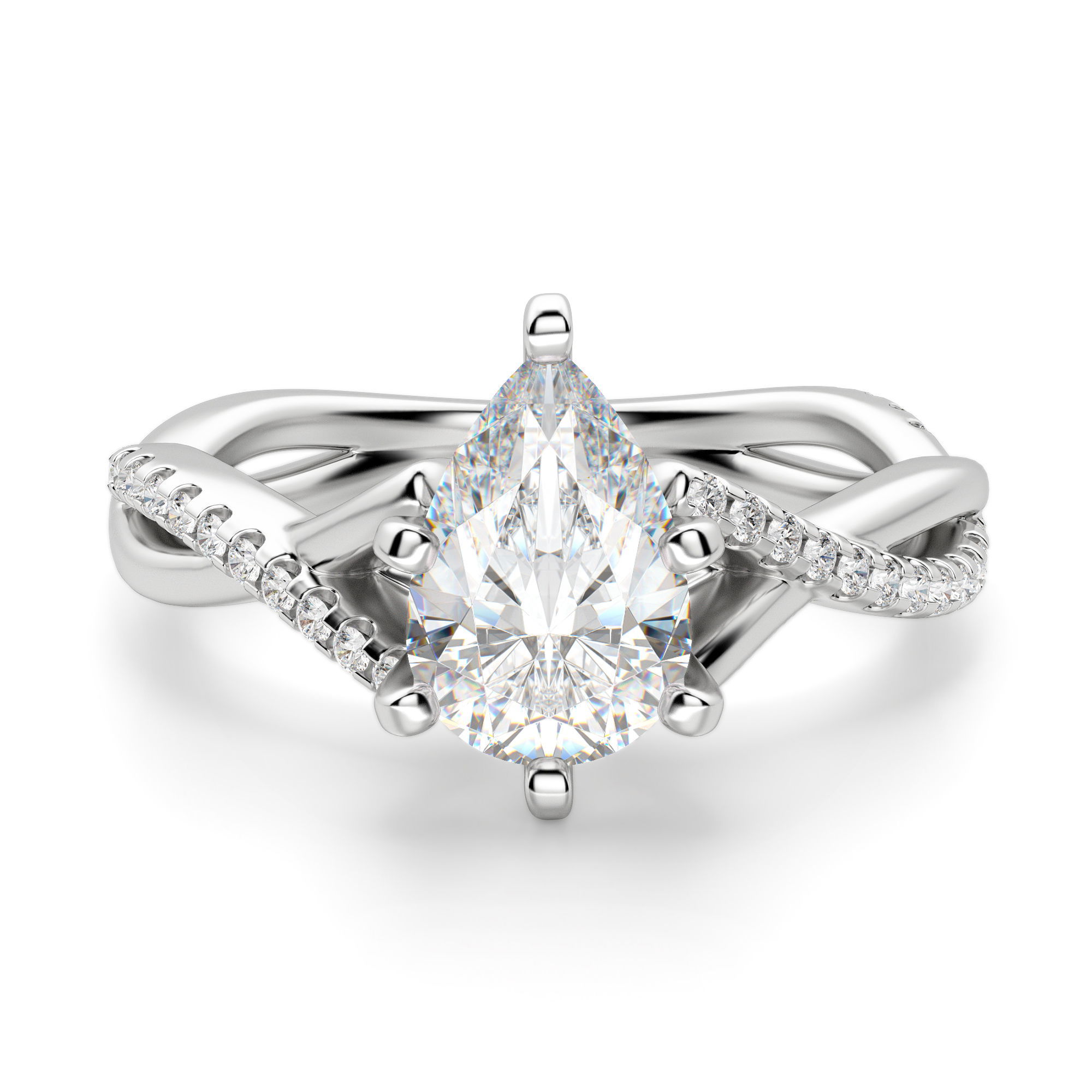Twisted Accented Pear Cut Engagement Ring