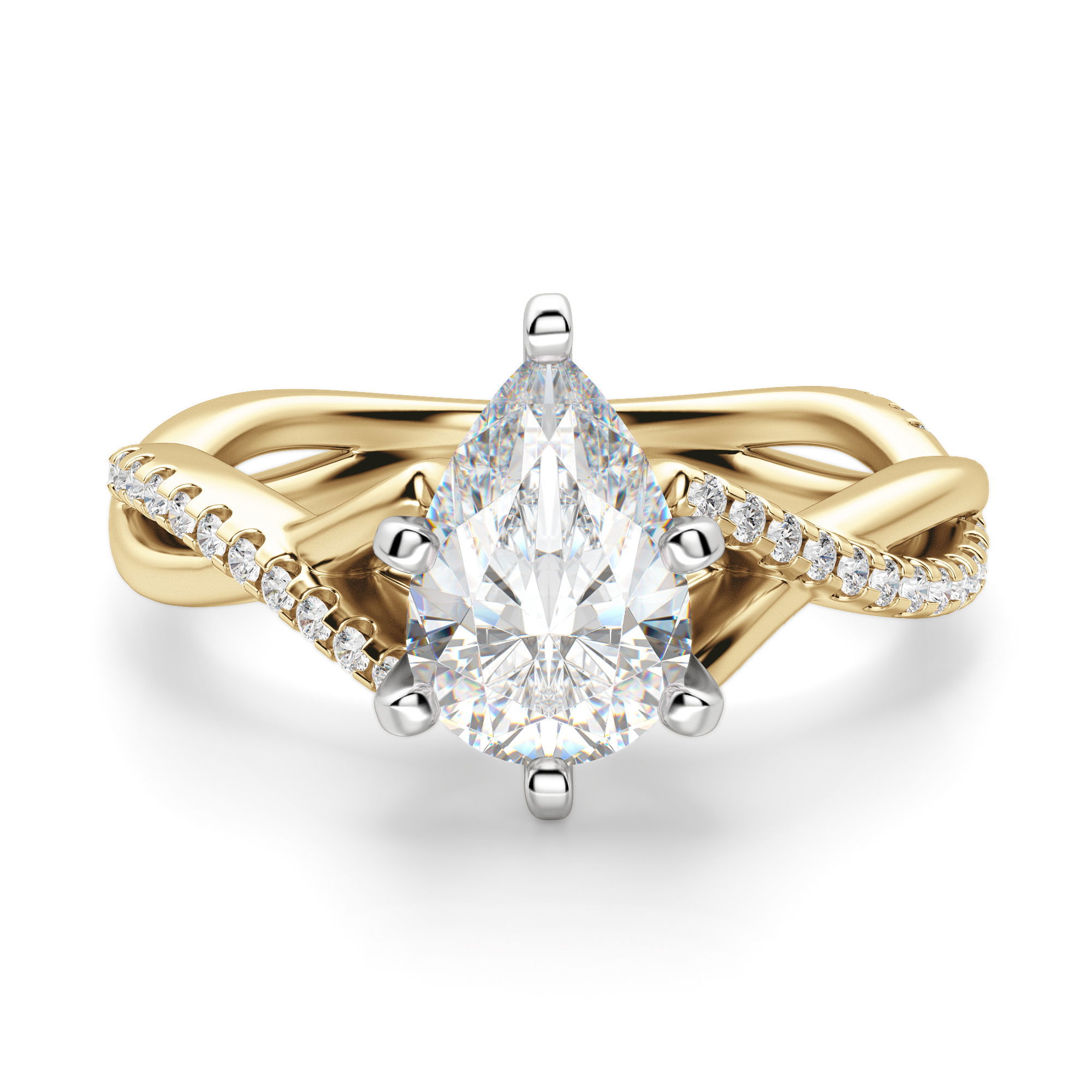 Twisted Accented Pear Cut Engagement Ring