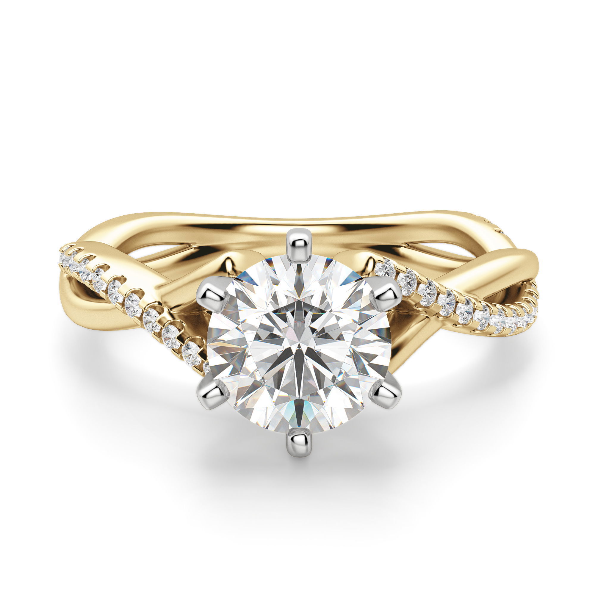 Twisted Accented Round Cut Engagement Ring