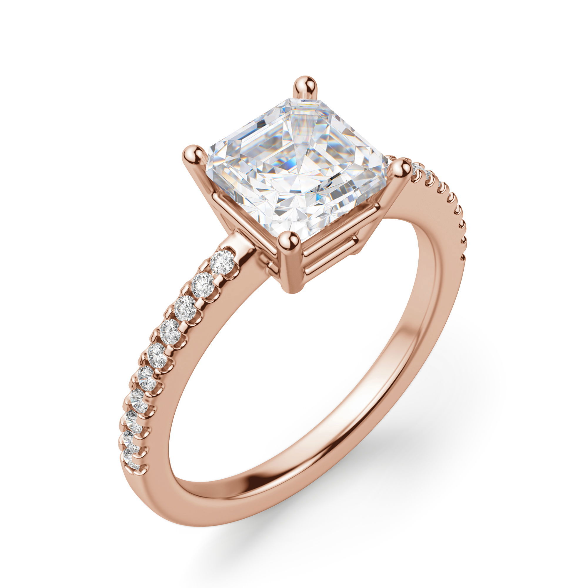 Basket Set Accented Asscher Cut Engagement Ring