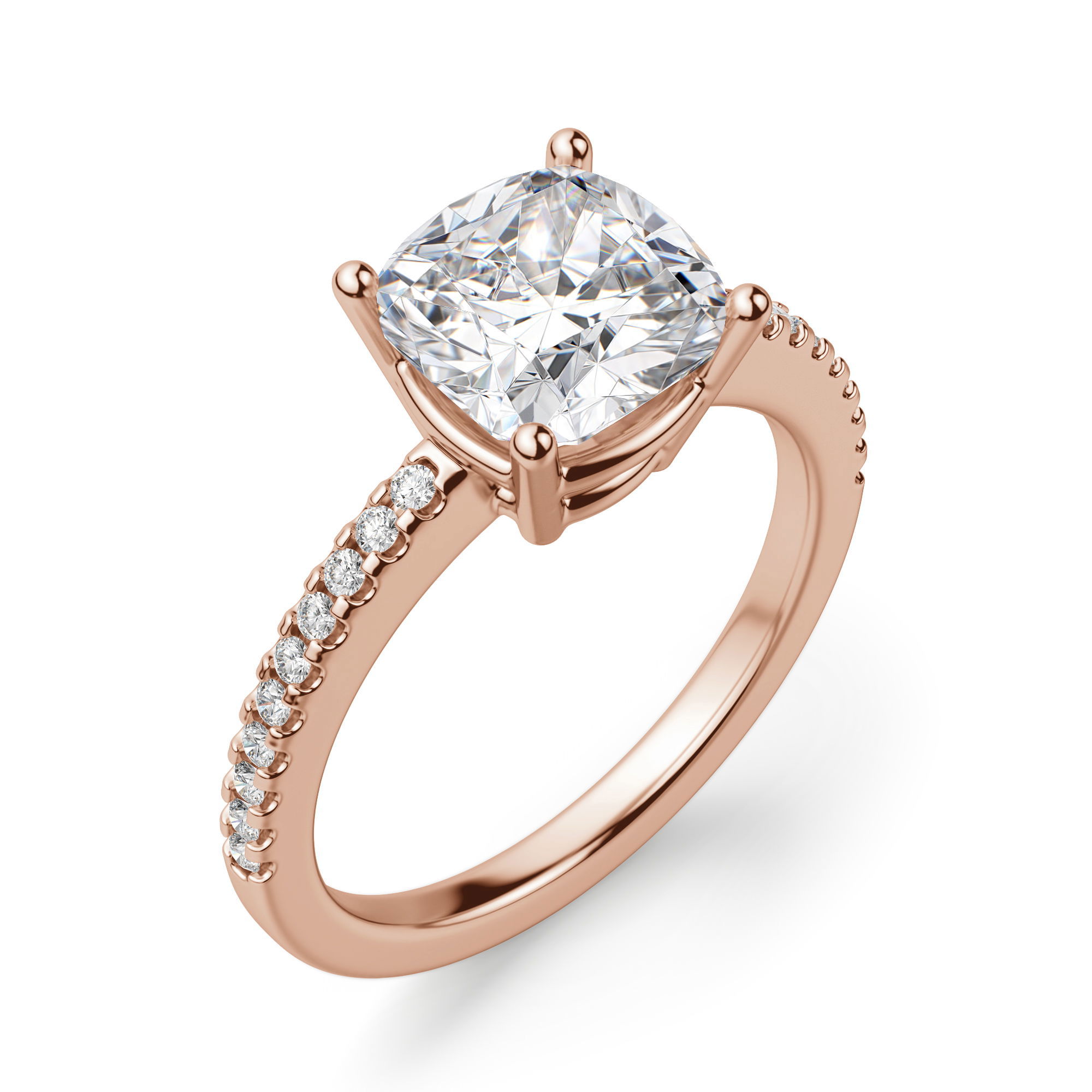Basket Set Accented Cushion Cut Engagement Ring