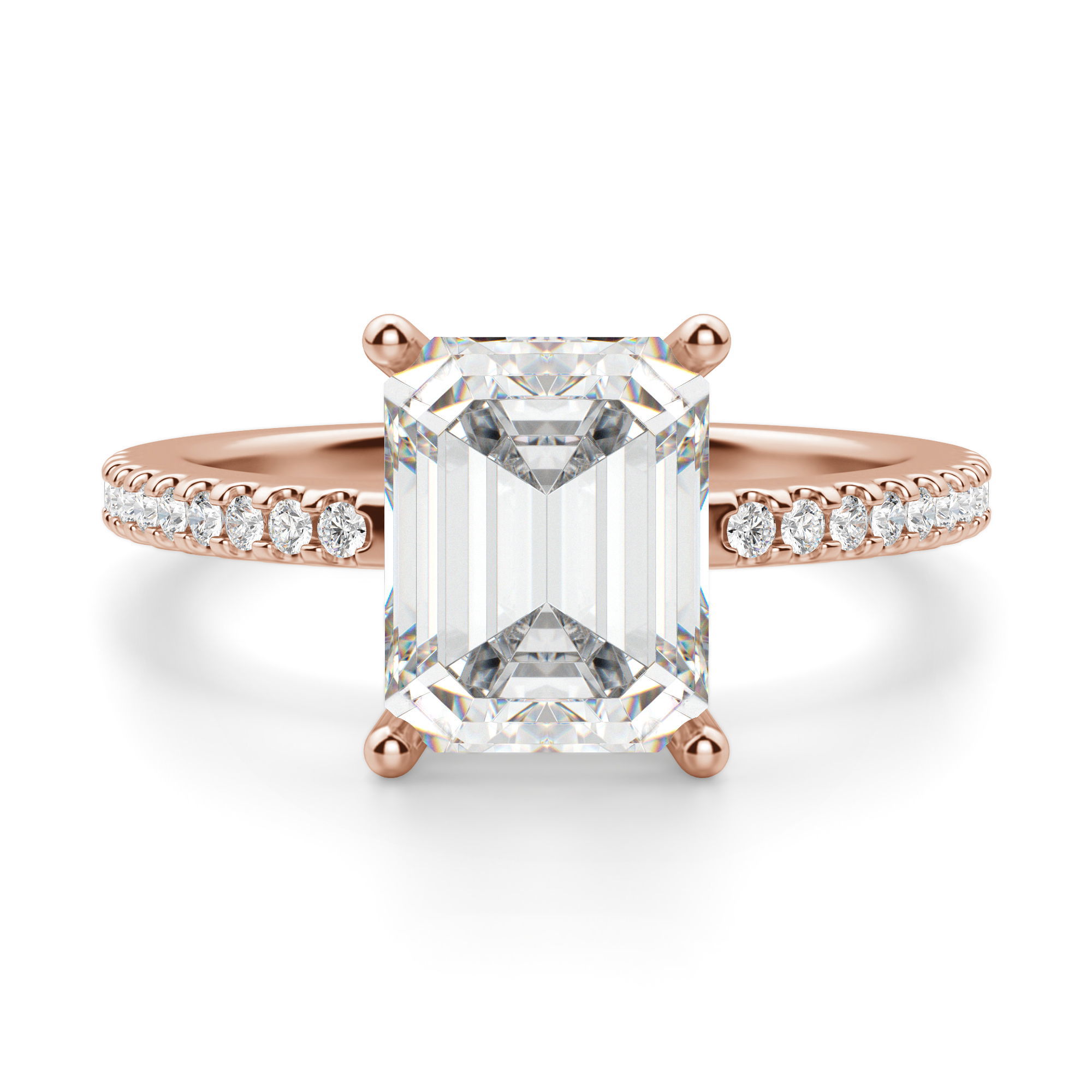 Basket Set Accented Emerald Cut Engagement Ring