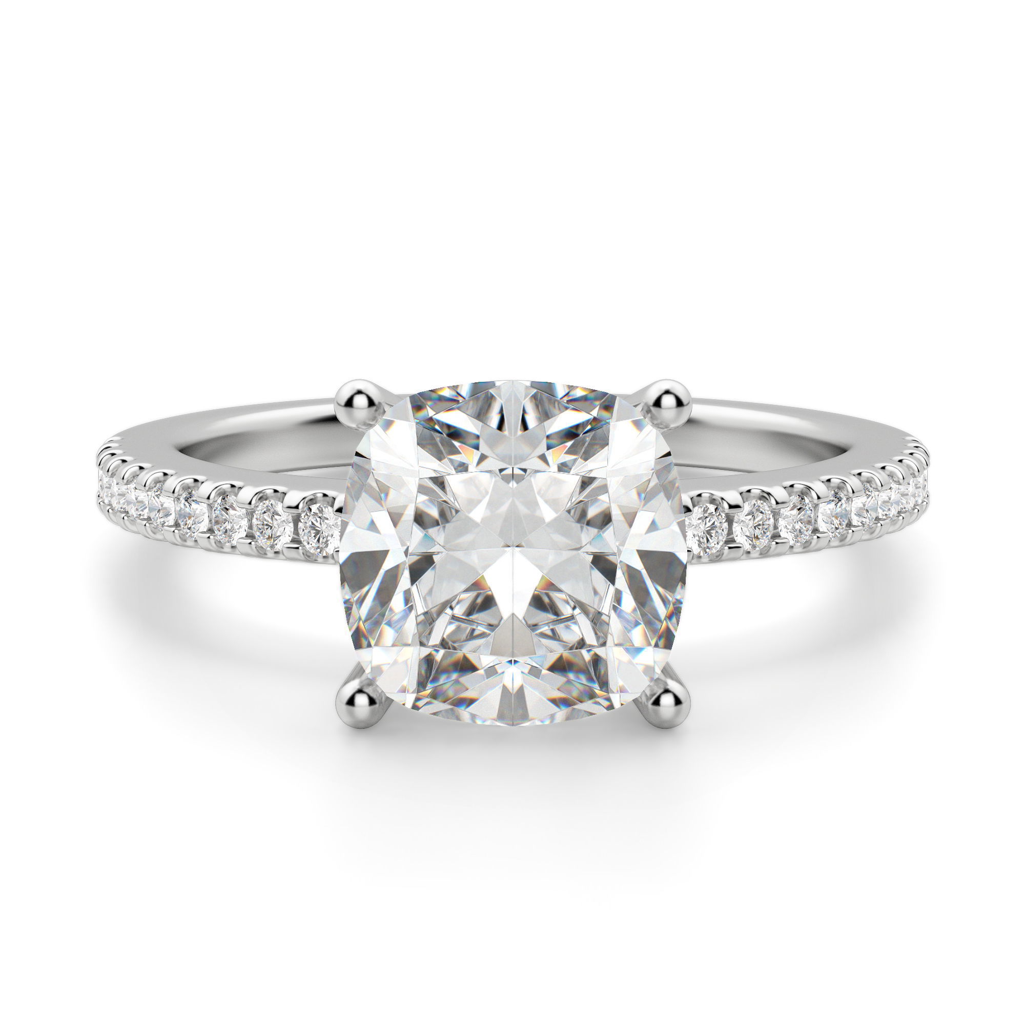 Basket Set Accented Cushion Cut Engagement Ring