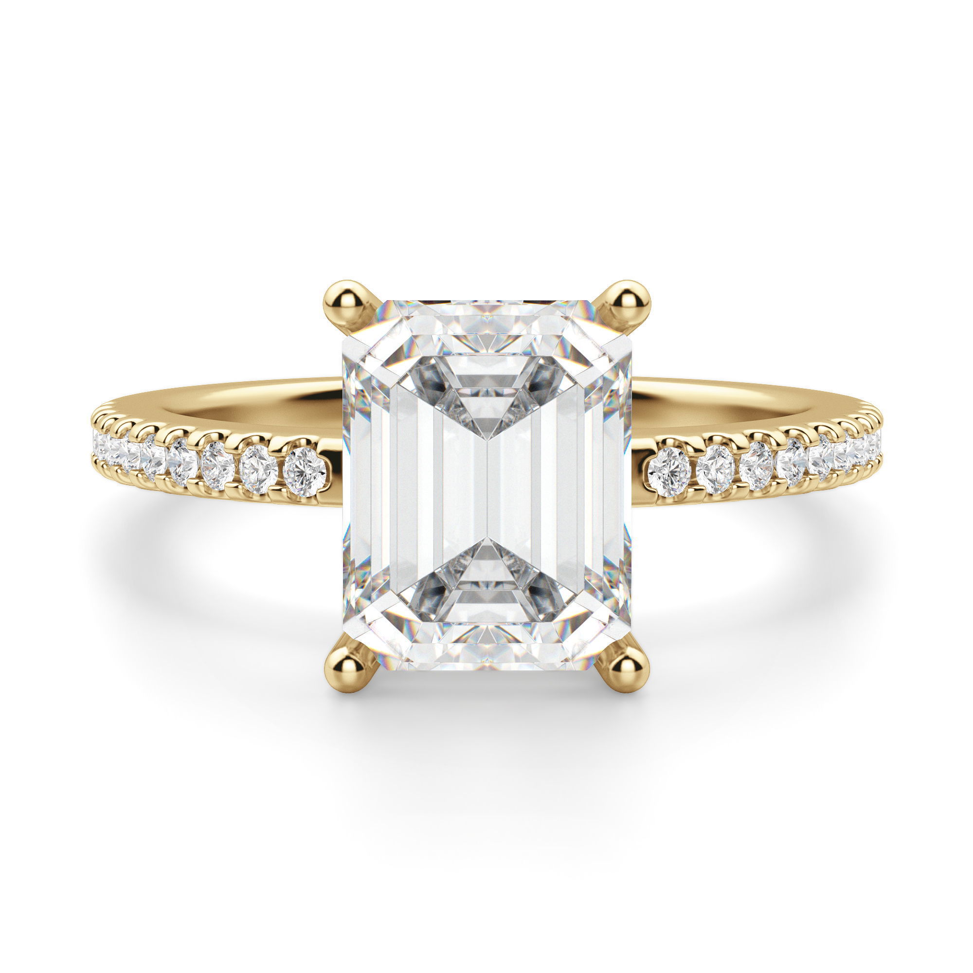 Basket Set Accented Emerald Cut Engagement Ring
