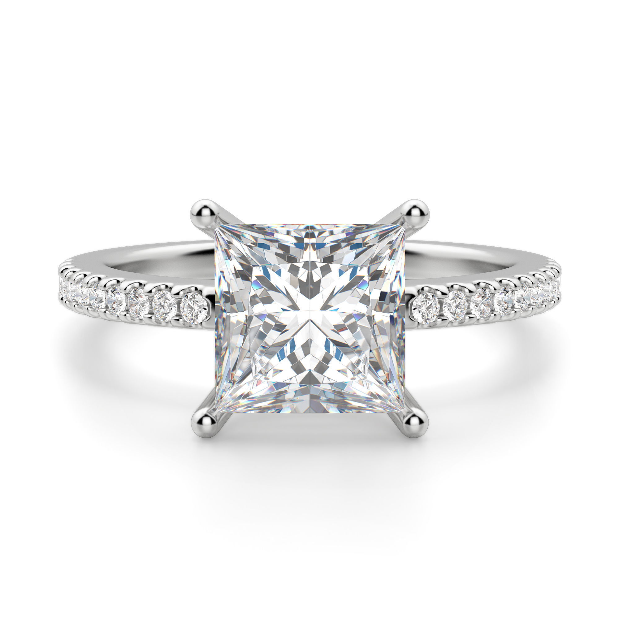 Basket Set Accented Princess Cut Engagement Ring