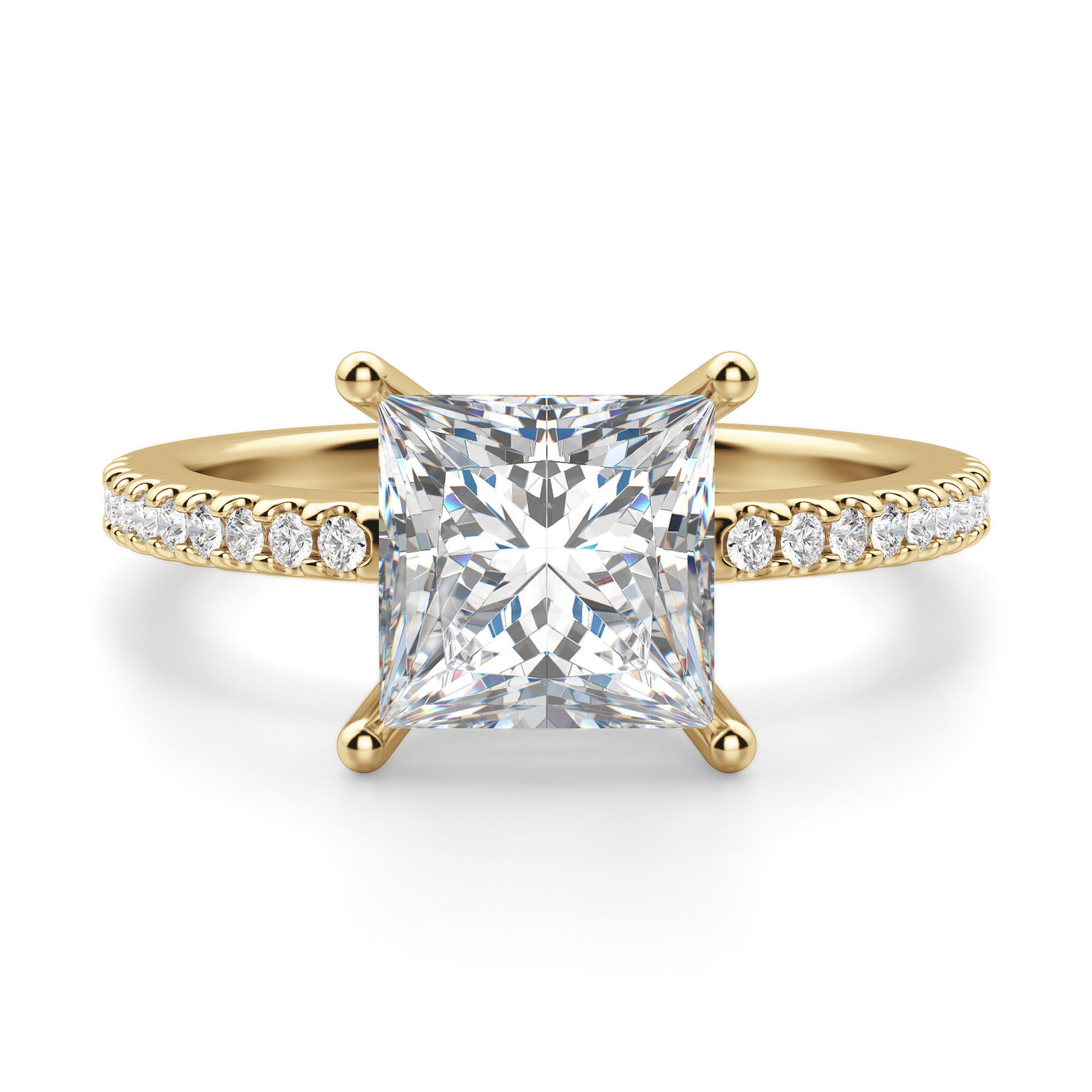 Basket Set Accented Princess Cut Engagement Ring