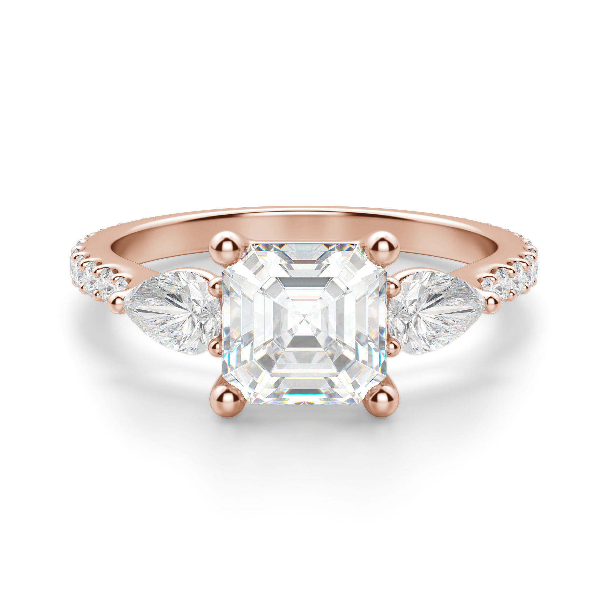Pear Side Stone Accented Asscher Cut Engagement Ring