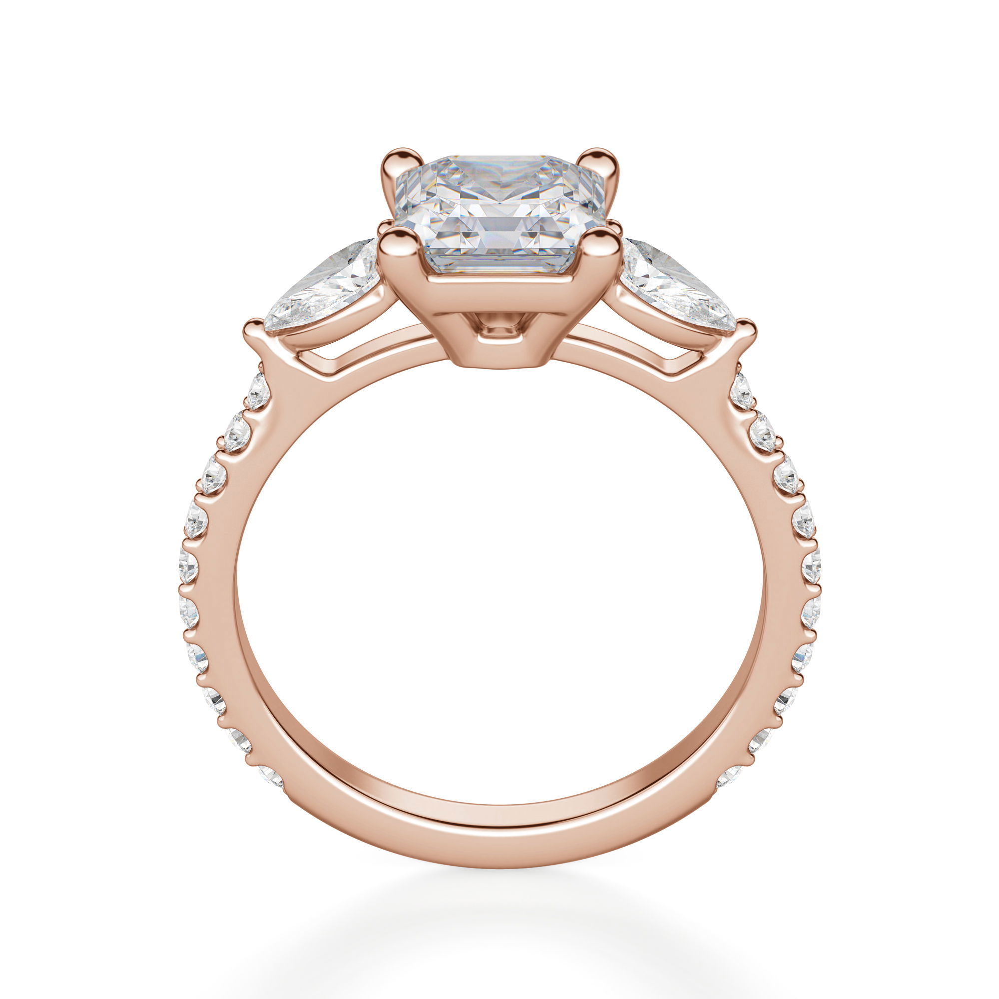 Pear Side Stone Accented Asscher Cut Engagement Ring