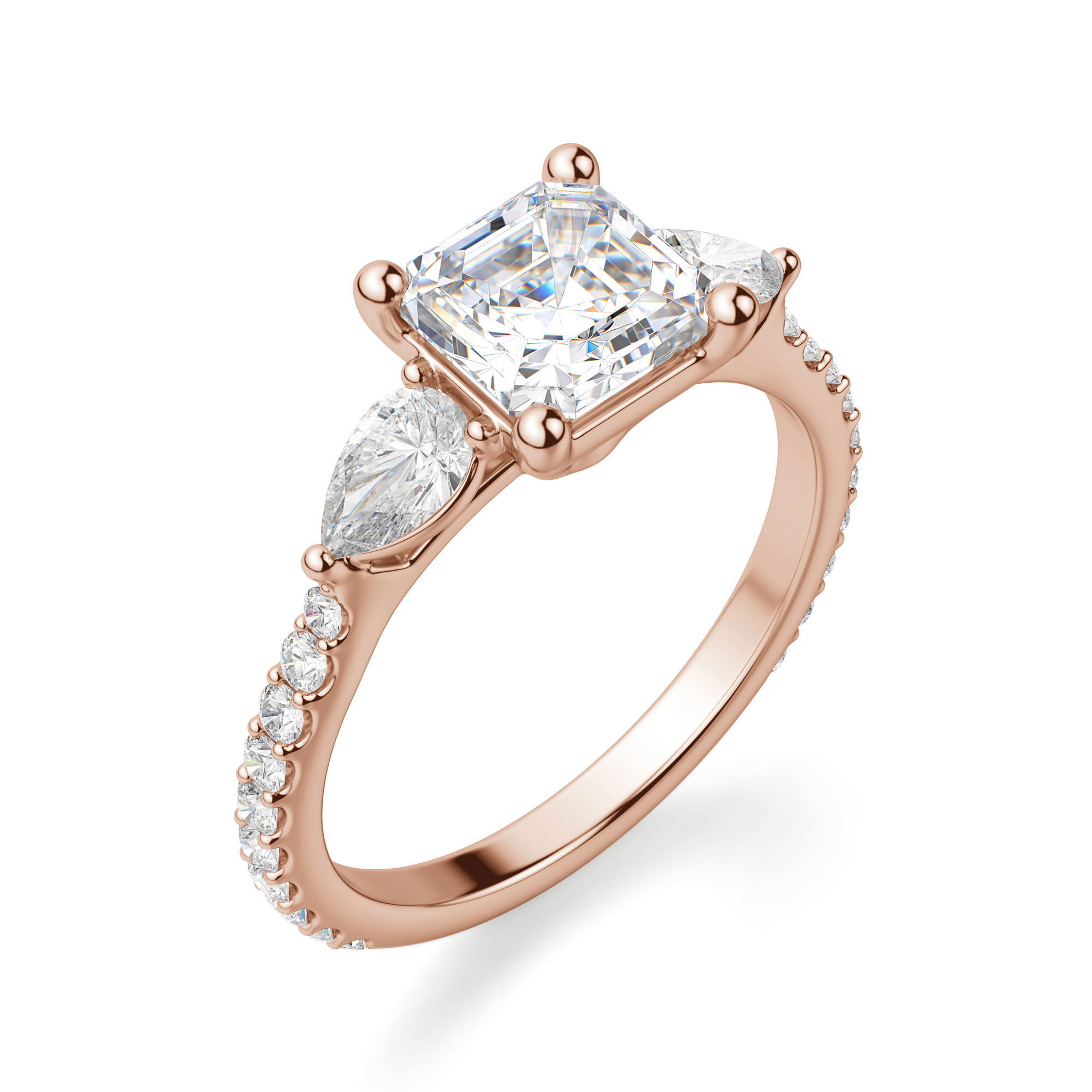 Pear Side Stone Accented Asscher Cut Engagement Ring