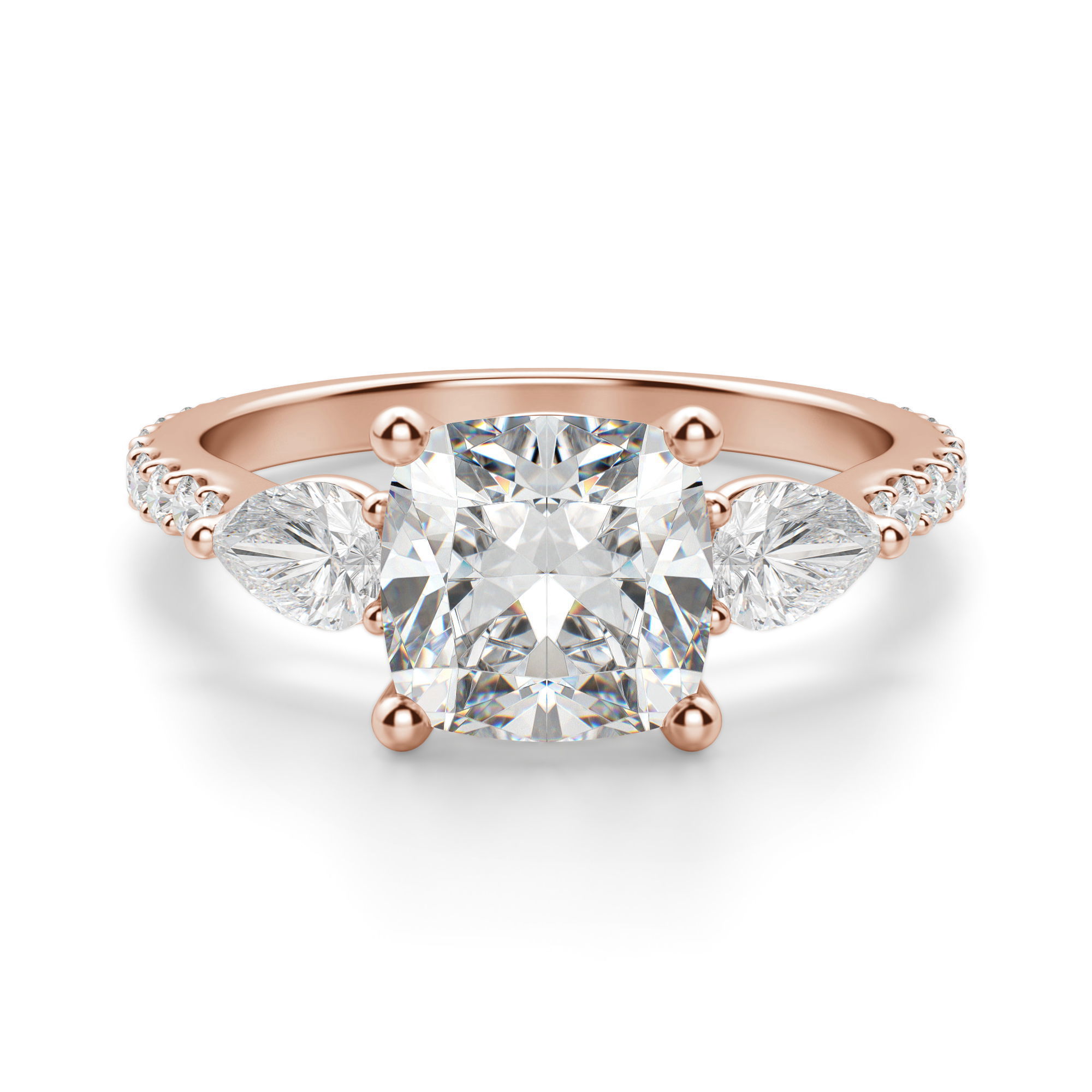 Pear Side Stone Accented Cushion Cut Engagement Ring