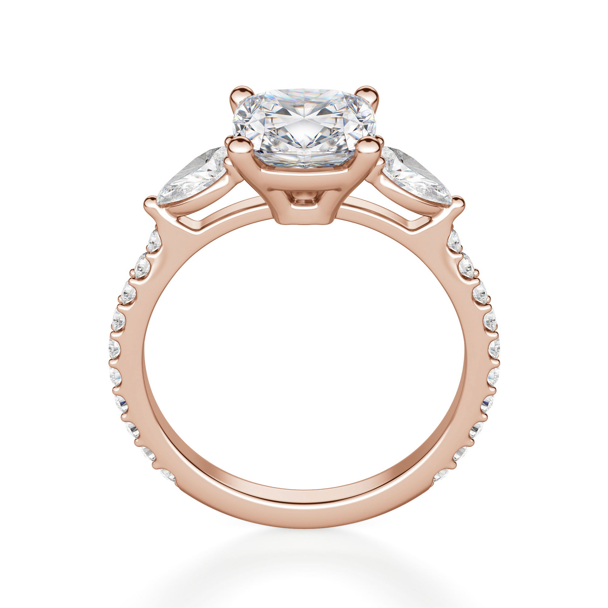 Pear Side Stone Accented Cushion Cut Engagement Ring