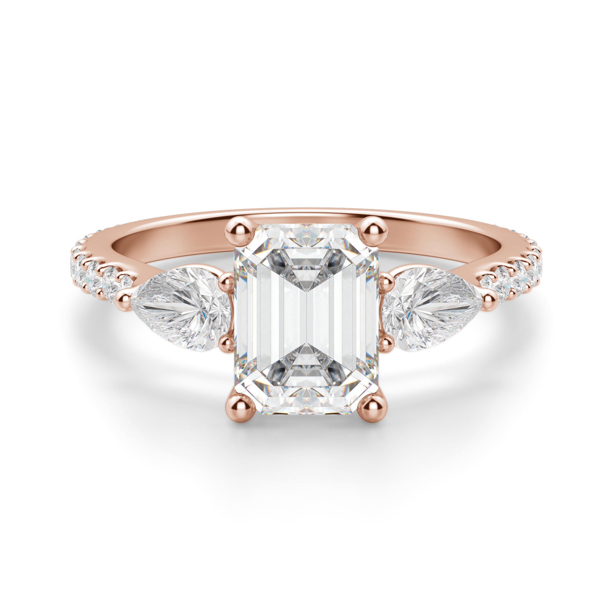 Pear Side Stone Accented Emerald Cut Engagement Ring