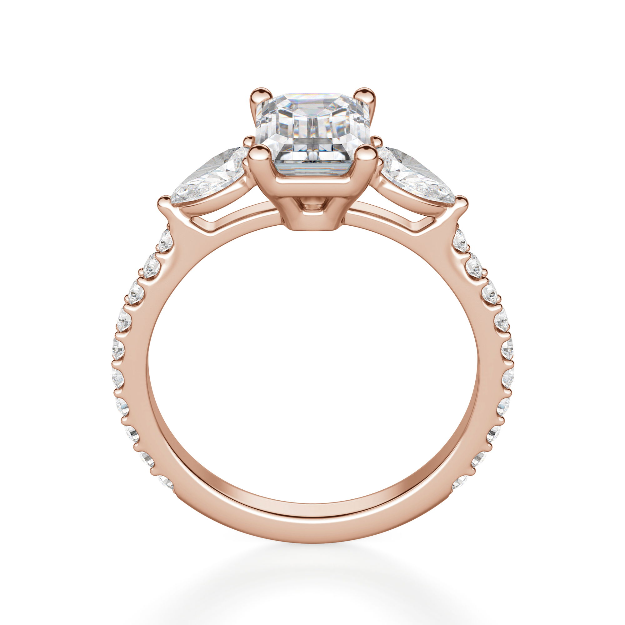 Pear Side Stone Accented Emerald Cut Engagement Ring