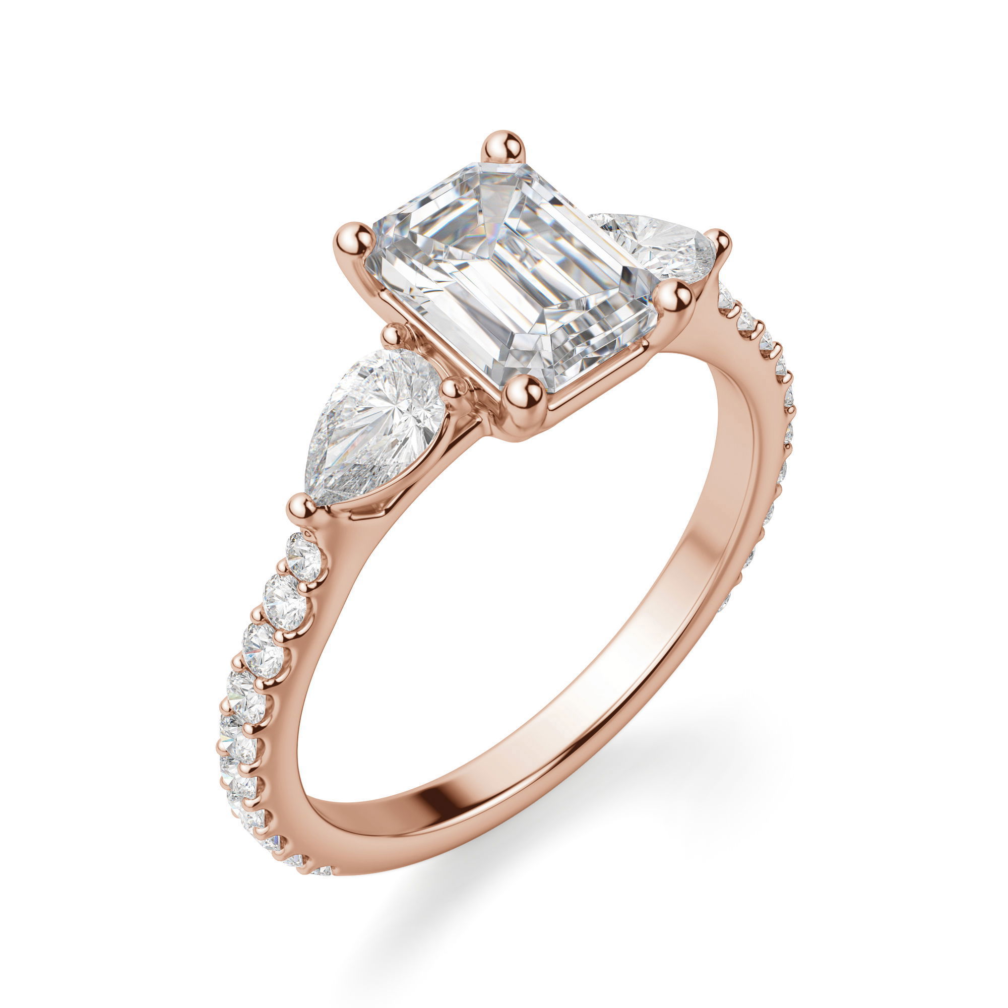 Pear Side Stone Accented Emerald Cut Engagement Ring