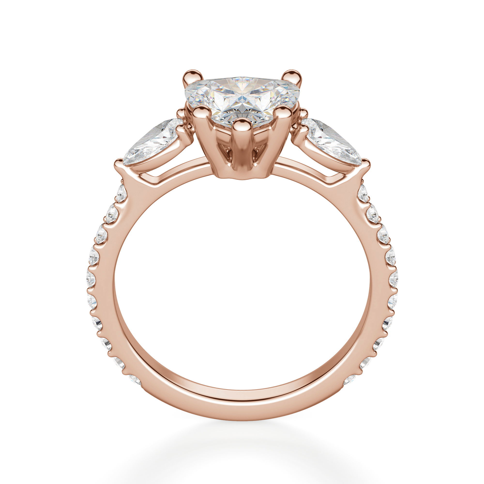 Pear Side Stone Accented Heart Cut Engagement Ring
