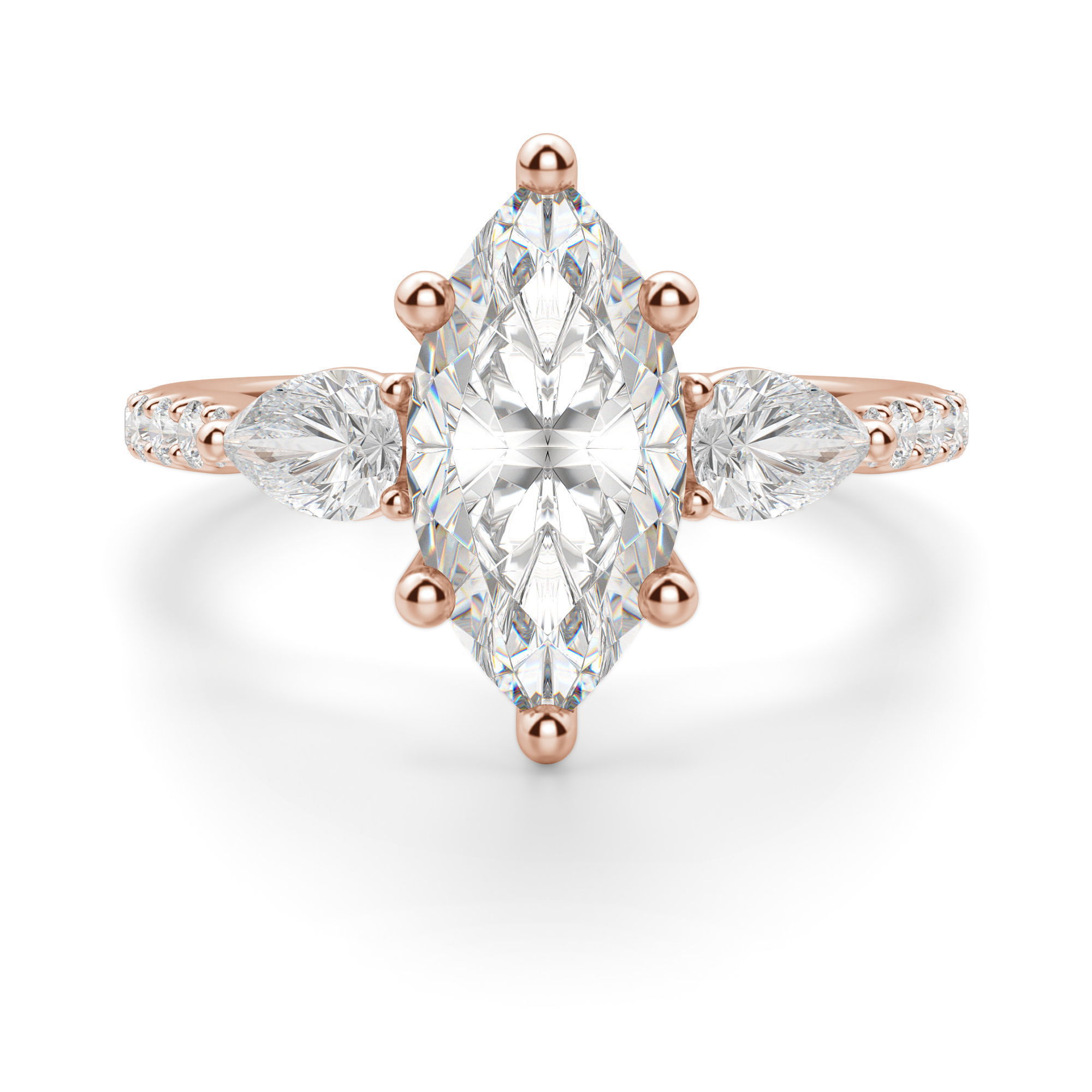 Pear Side Stone Accented Marquise Cut Engagement Ring