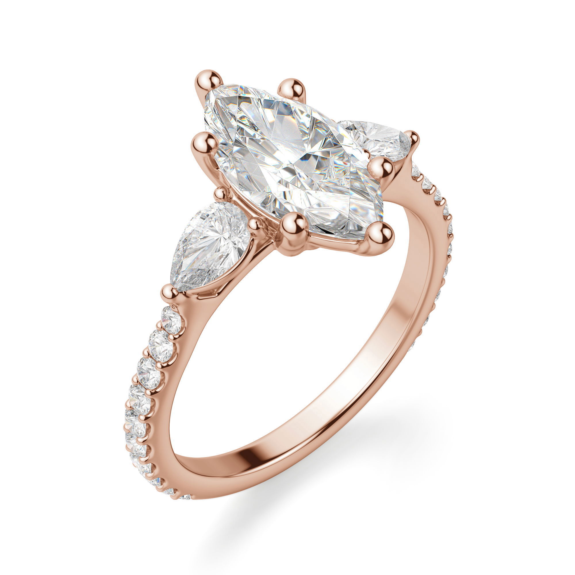 Pear Side Stone Accented Marquise Cut Engagement Ring