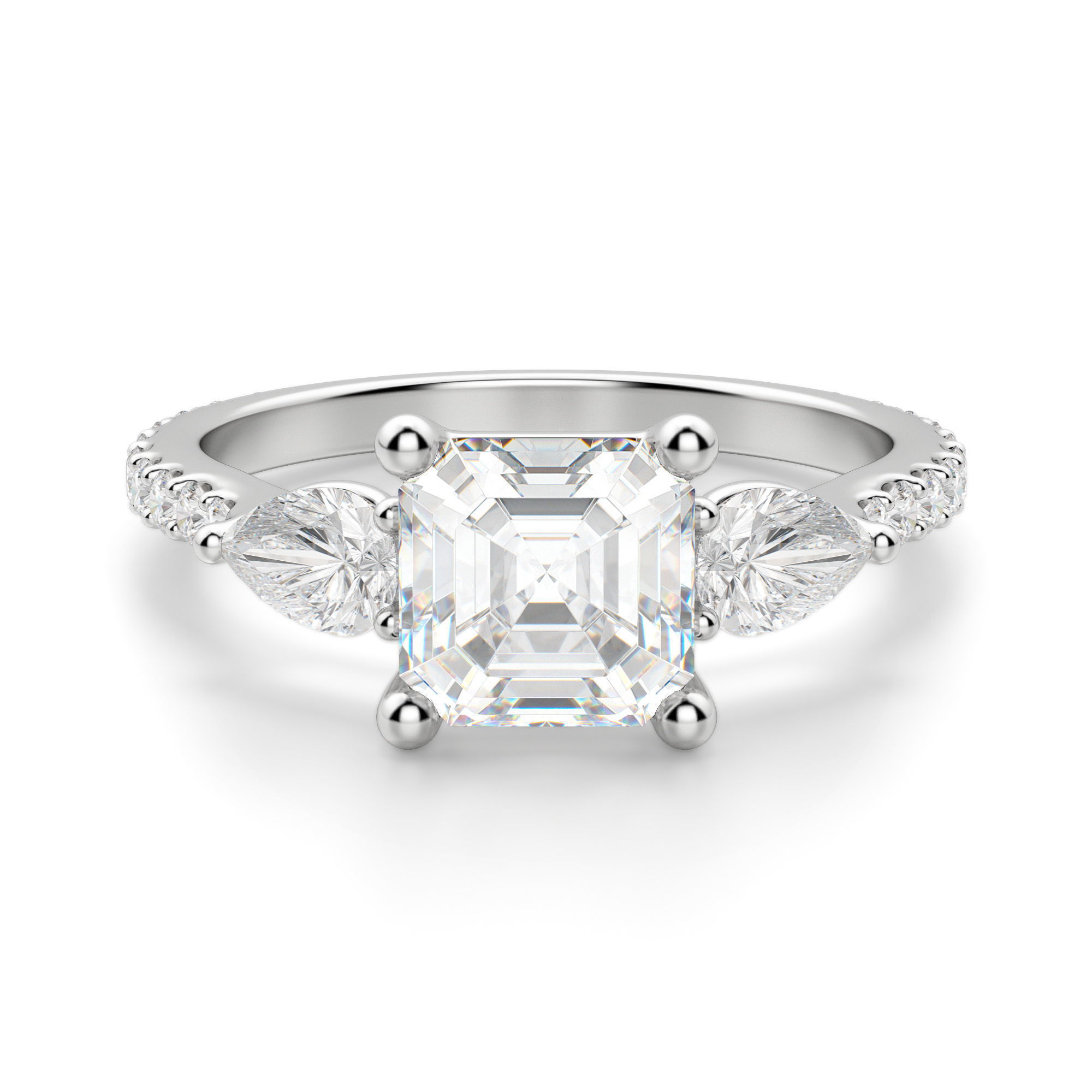 Pear Side Stone Accented Asscher Cut Engagement Ring